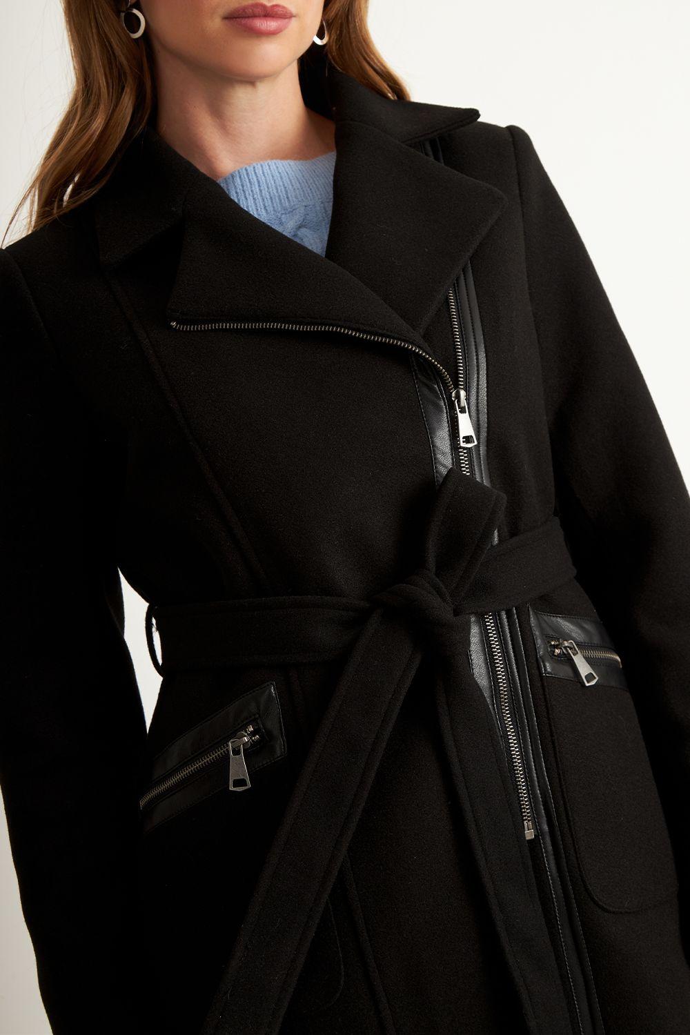 Chaqueta de Paño con Cinturón Negro Nicopoly-5