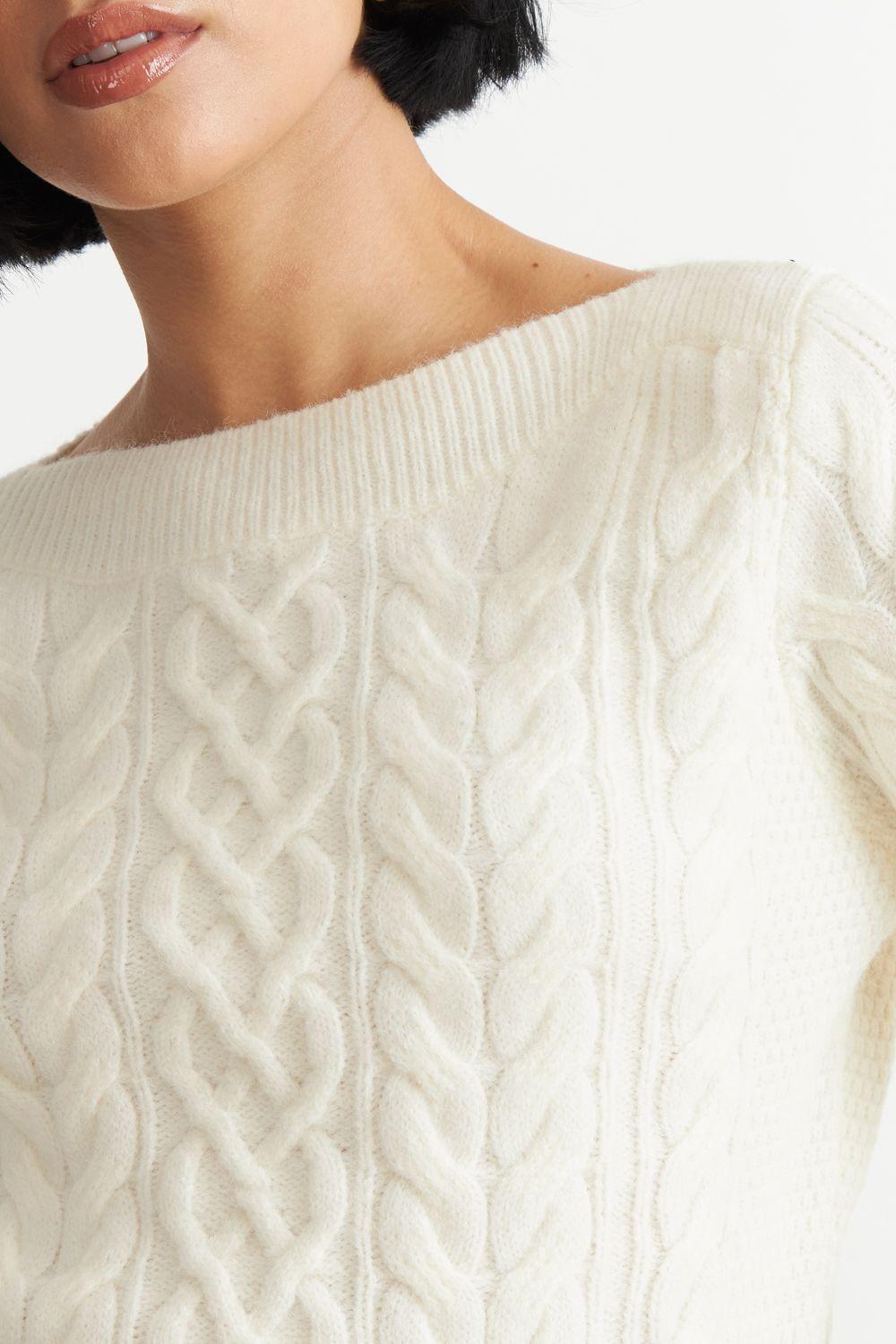 Sweater con Patrón Trenzado Blanco Nicopoly-5