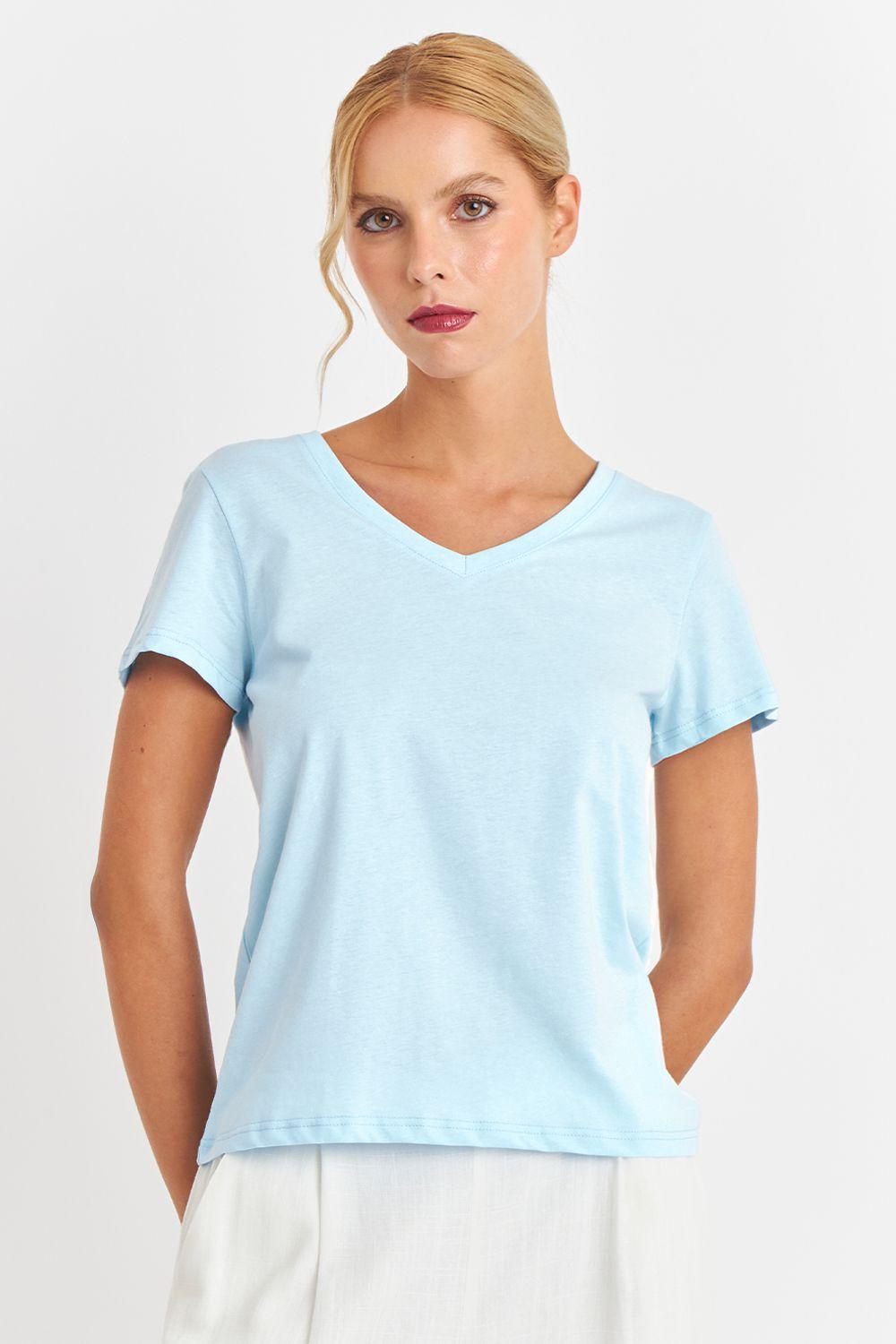 Polera Escote en V Básica Celeste Nicopoly-0