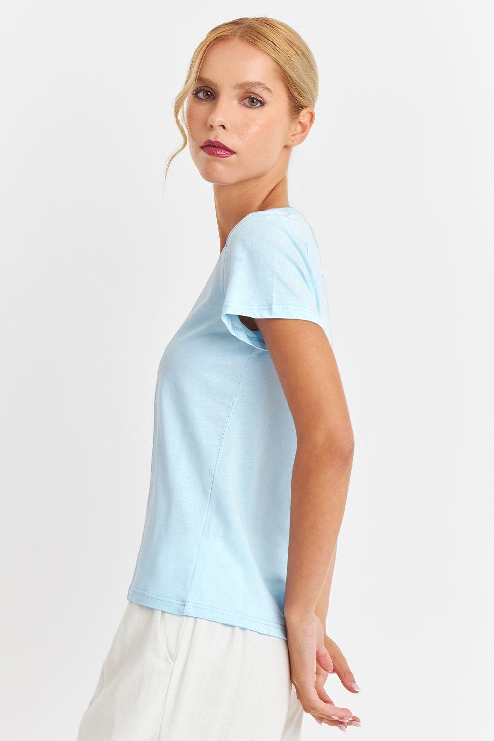 Polera Escote en V Básica Celeste Nicopoly-2