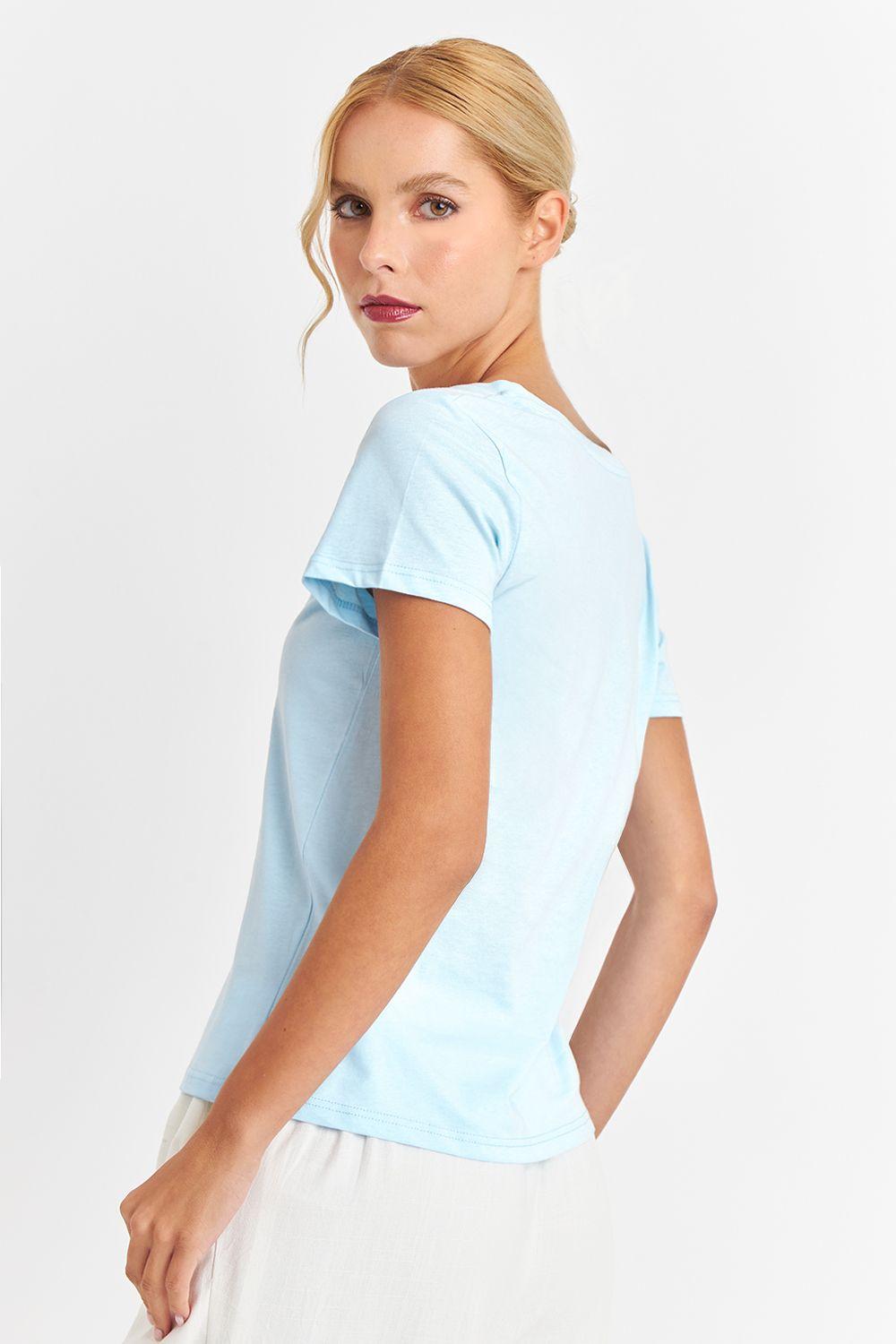 Polera Escote en V Básica Celeste Nicopoly-3