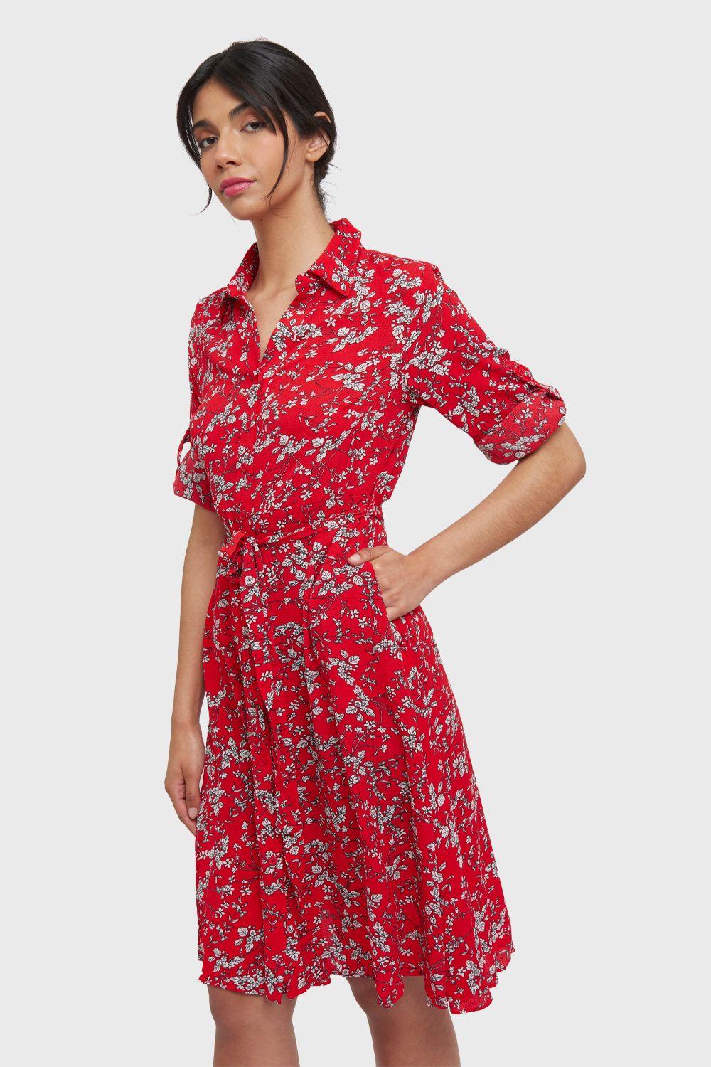 Vestido Midi Manga 3/4 Rojo Nicopoly-2