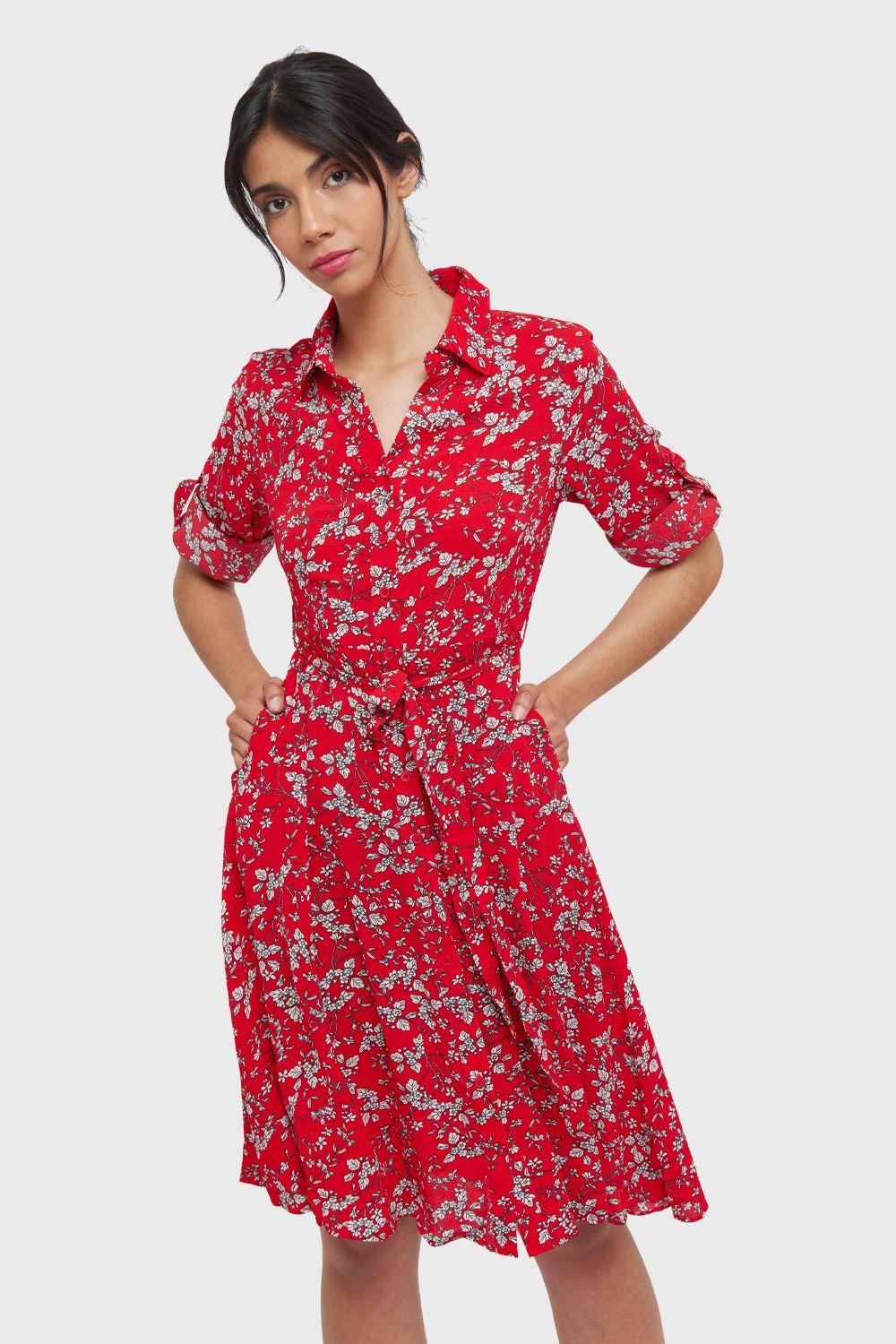 Vestido Midi Manga 3/4 Rojo Nicopoly-0