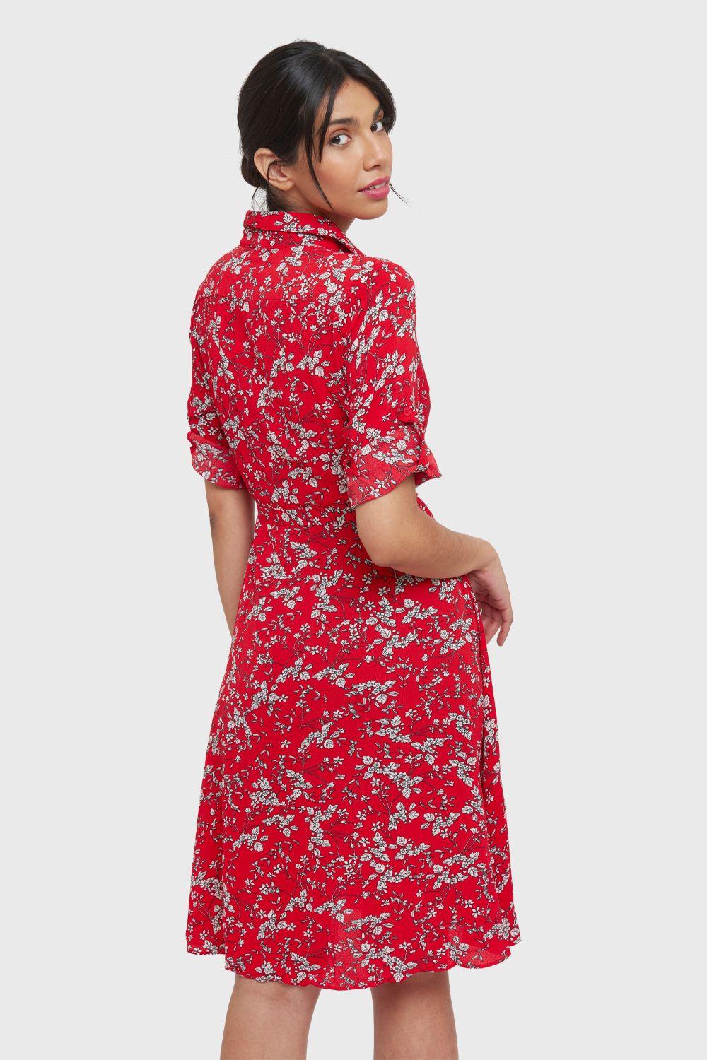 Vestido Midi Manga 3/4 Rojo Nicopoly-3