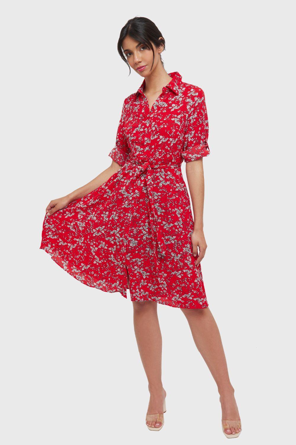 Vestido Midi Manga 3/4 Rojo Nicopoly-1