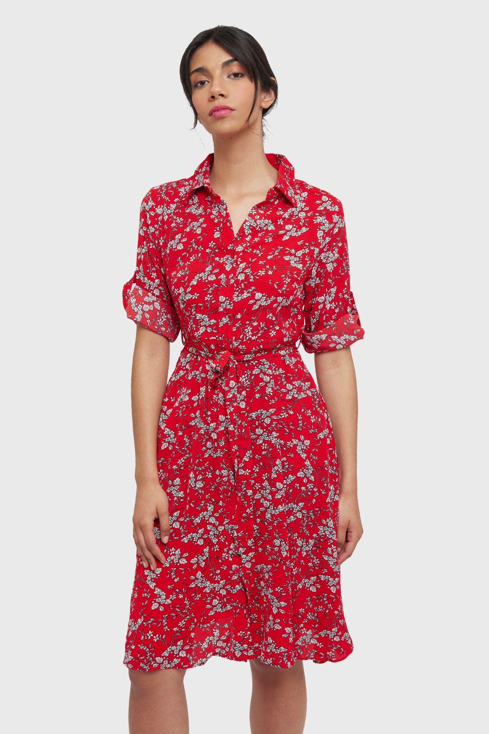 Vestido Midi Manga 3/4 Rojo Nicopoly-4