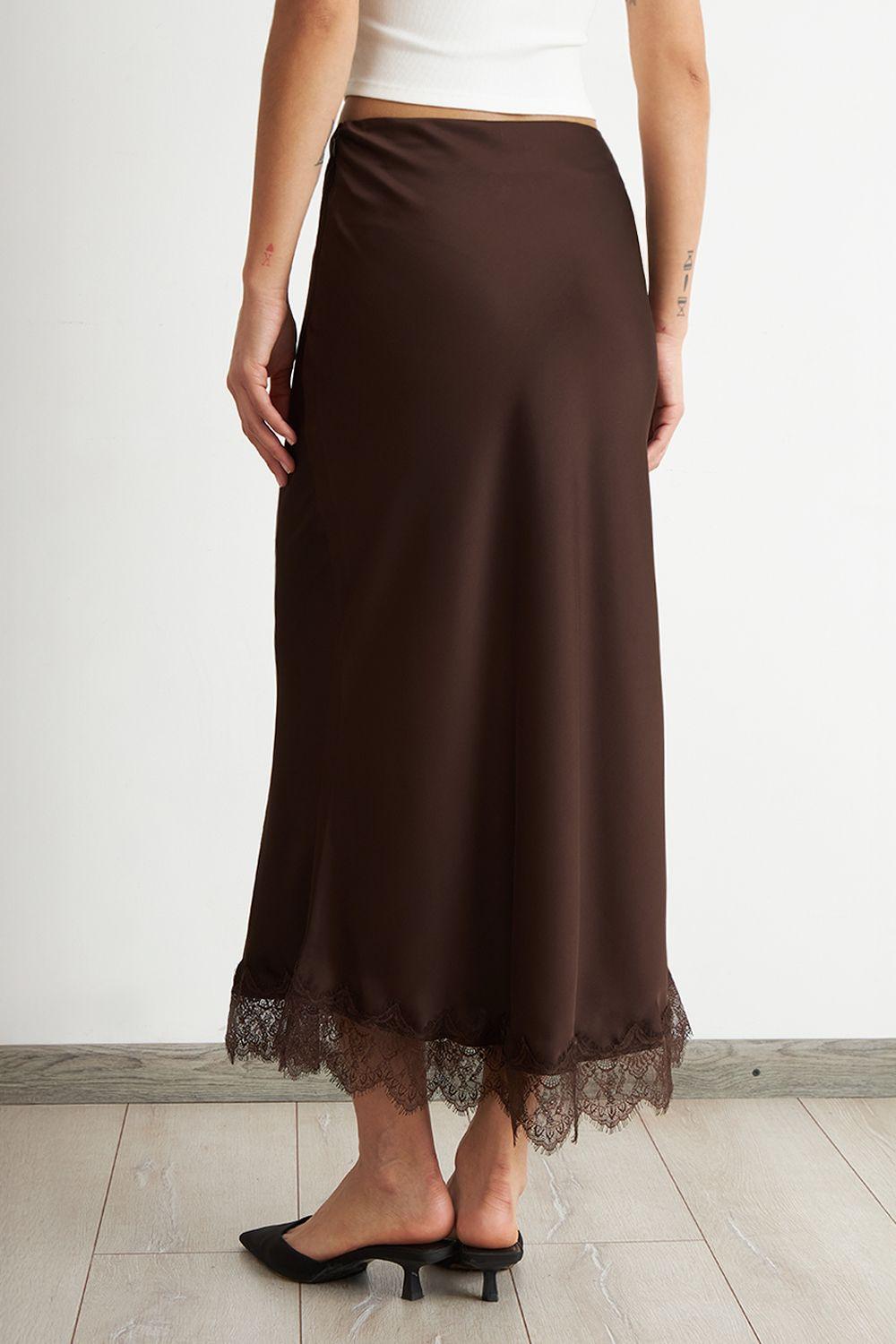 Falda Satín Encaje en Ruedo Café Nicopoly-3