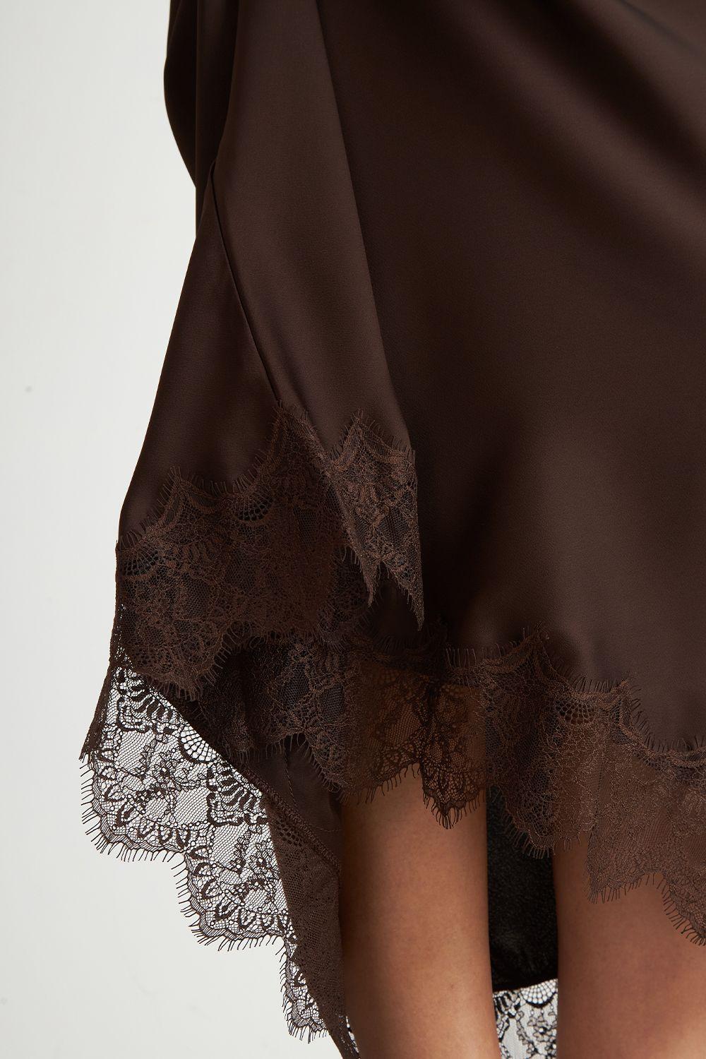 Falda Satín Encaje en Ruedo Café Nicopoly-4