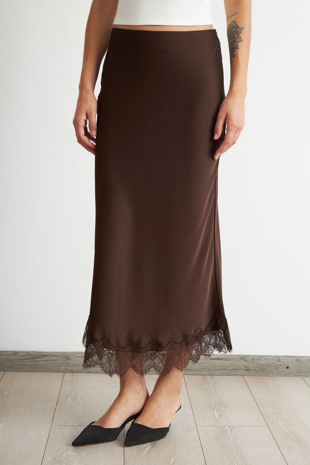 Falda Satín Encaje en Ruedo Café Nicopoly-5