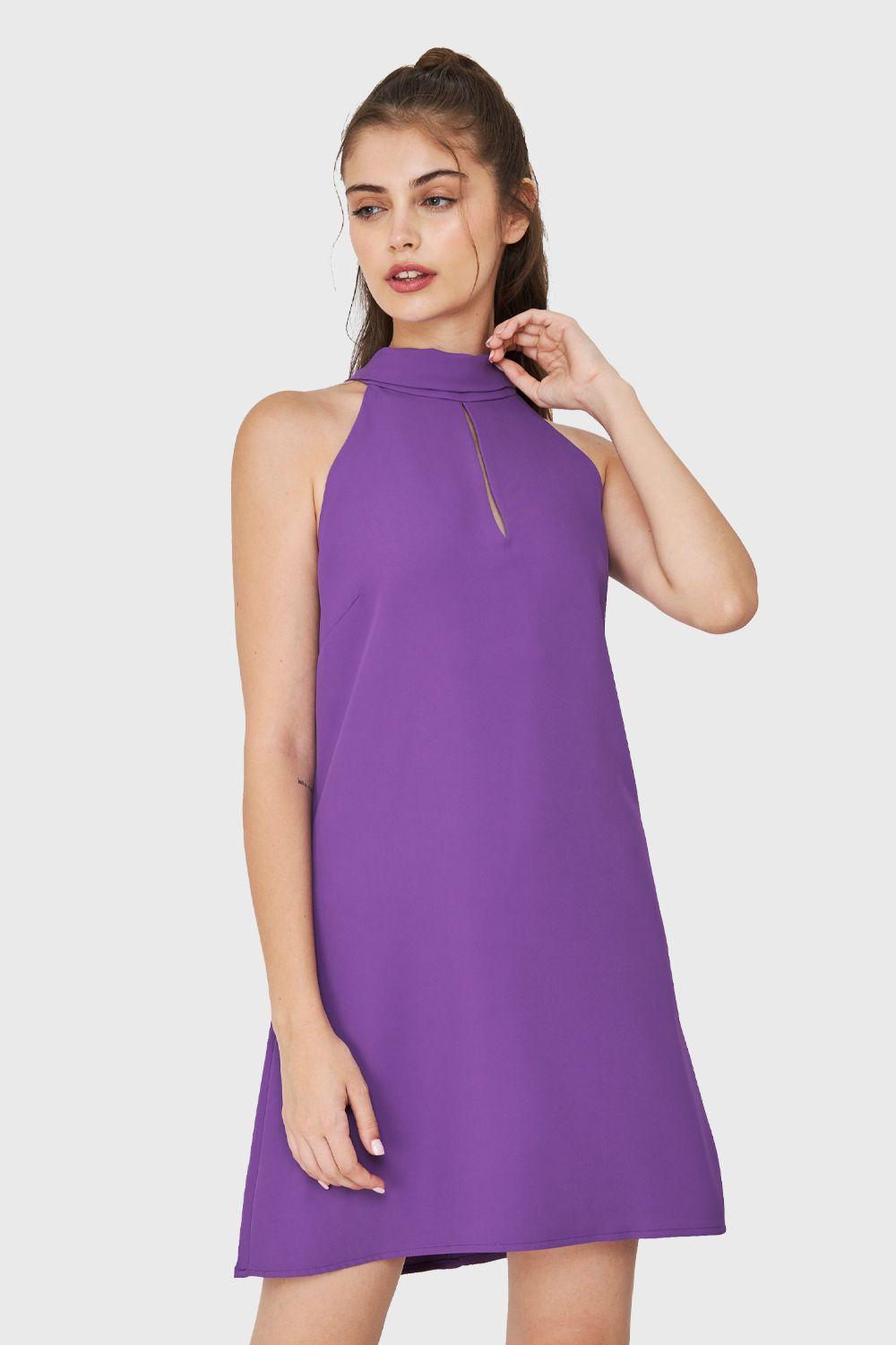 Vestido Halter Lazo Decorativo Morado Nicopoly-0