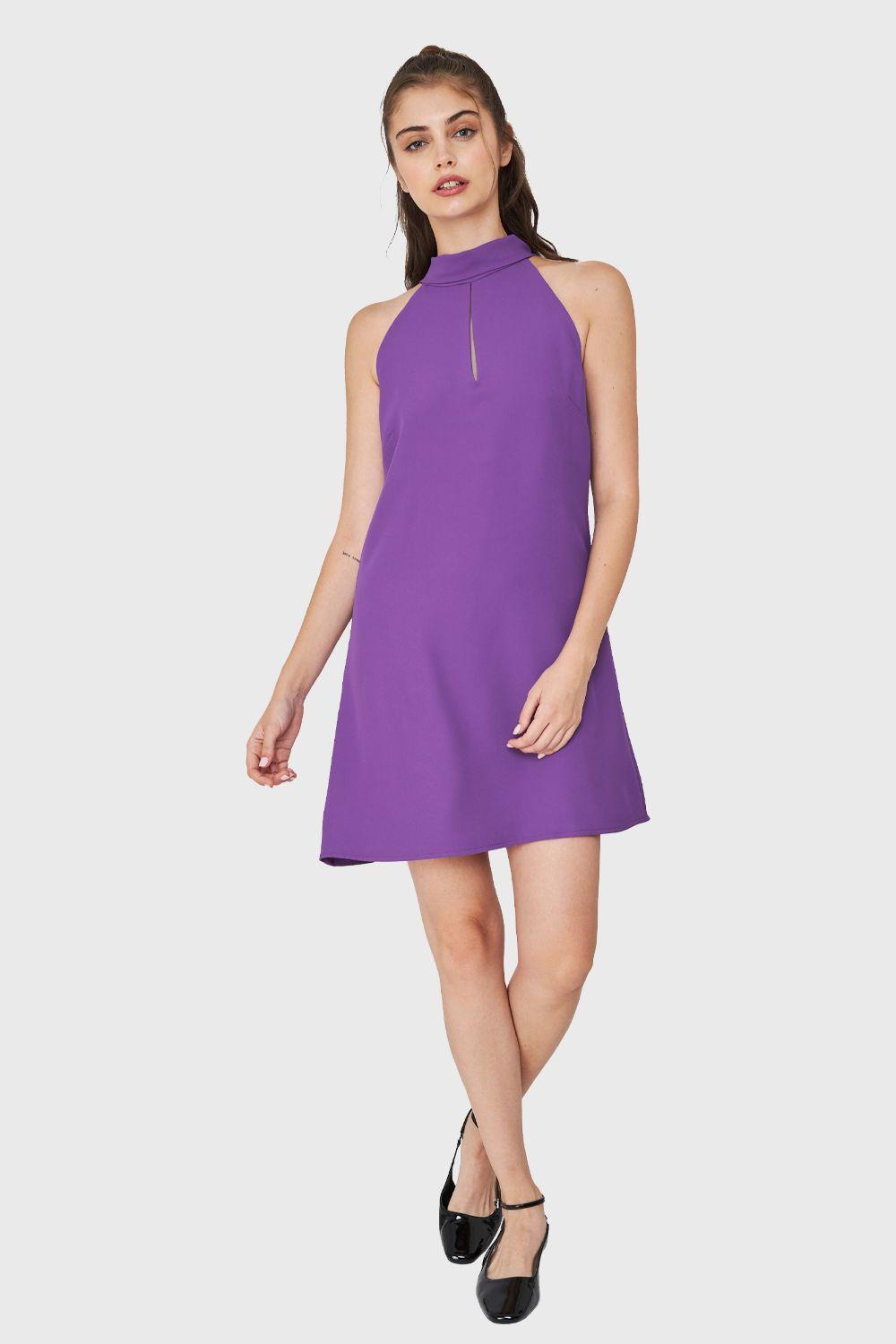 Vestido Halter Lazo Decorativo Morado Nicopoly-1
