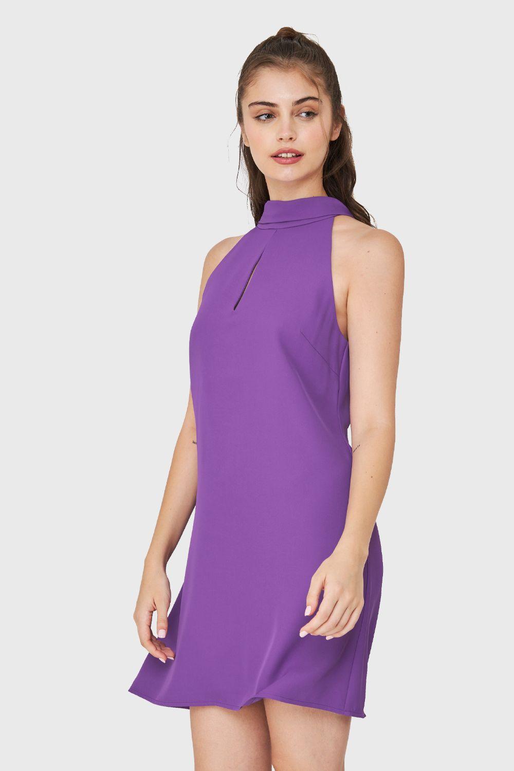 Vestido Halter Lazo Decorativo Morado Nicopoly-2