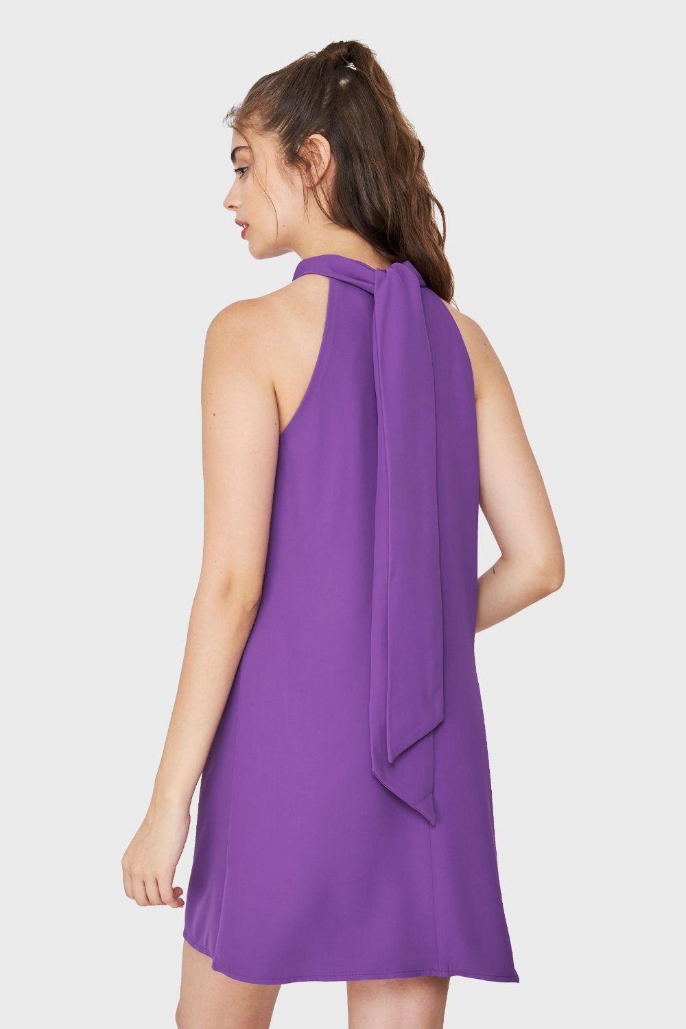 Vestido Halter Lazo Decorativo Morado Nicopoly-3