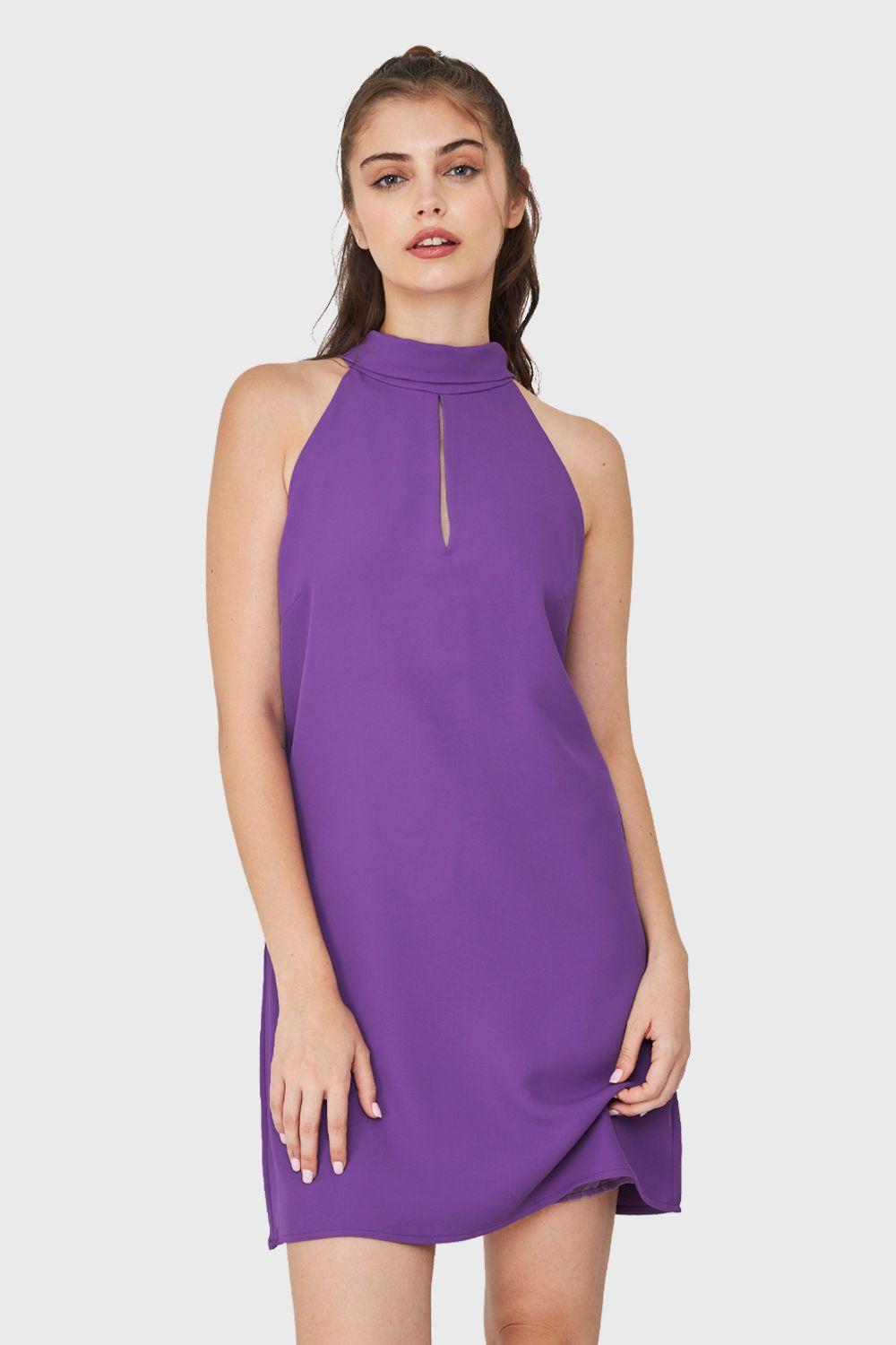 Vestido Halter Lazo Decorativo Morado Nicopoly-4