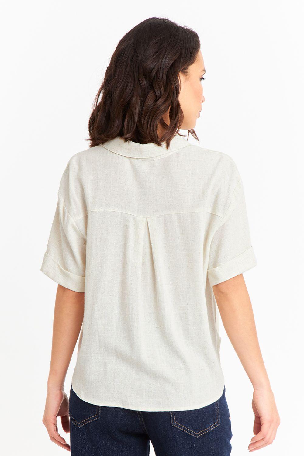 Camisa Básica Tipo Lino Beige-3
