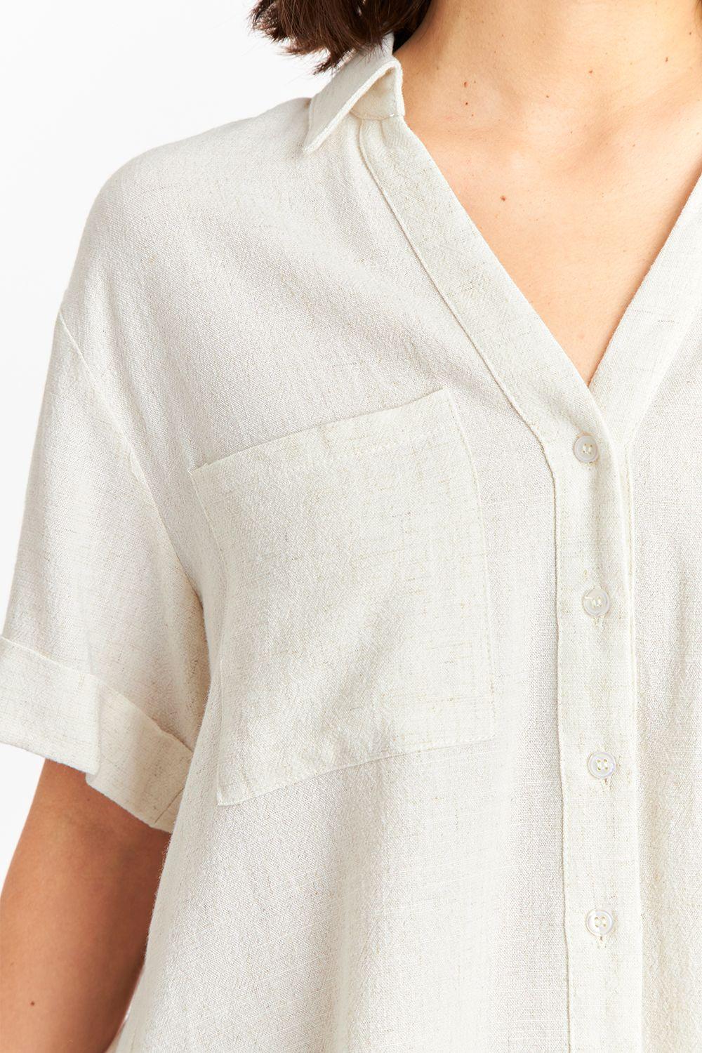 Camisa Básica Tipo Lino Beige-5