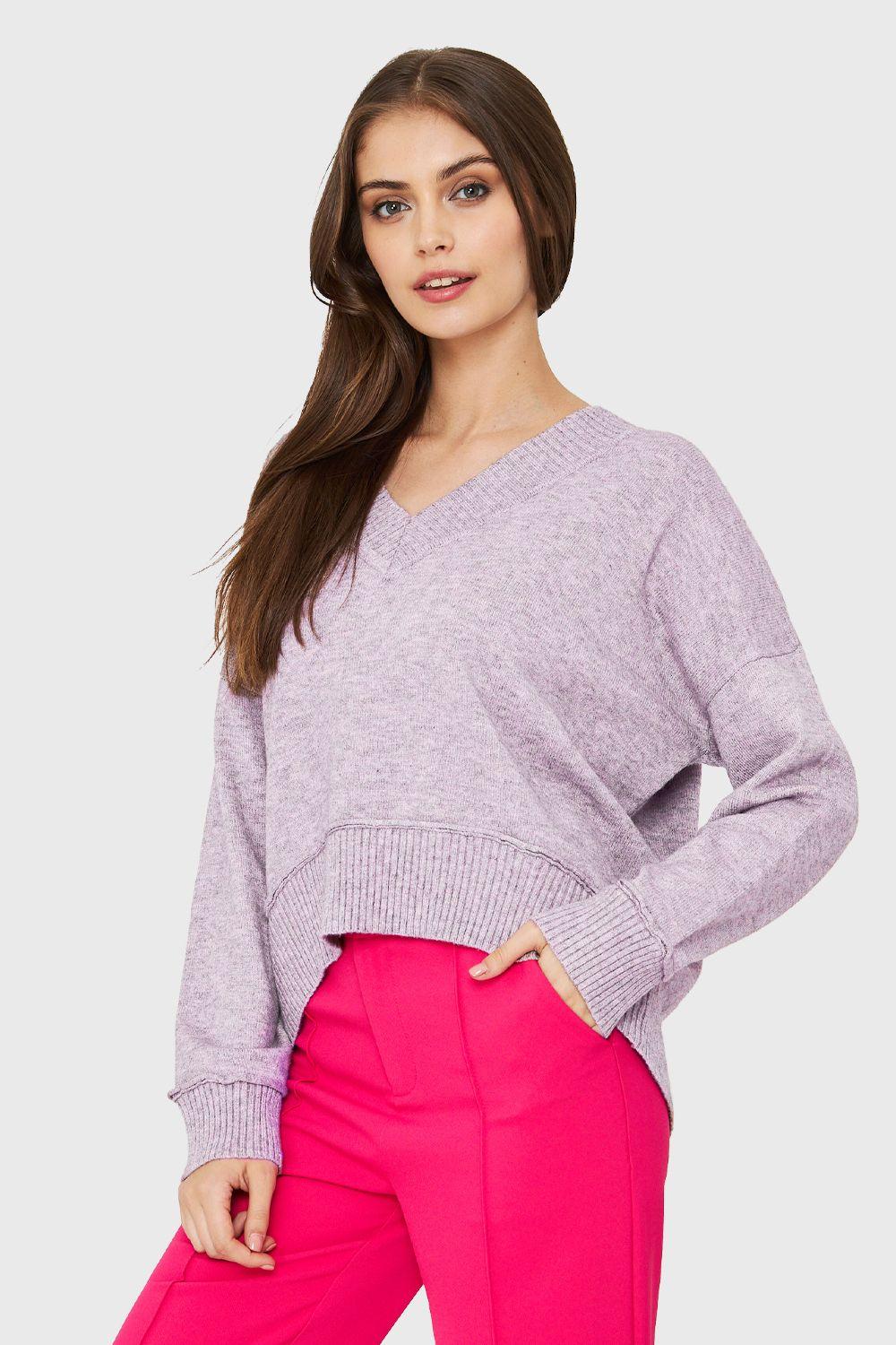 Sweater Cuello V Profundo Lila Nicopoly-2