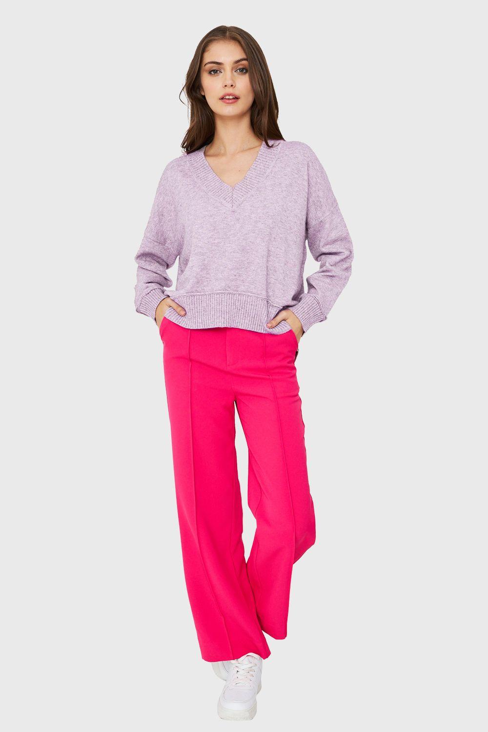 Sweater Cuello V Profundo Lila Nicopoly-1