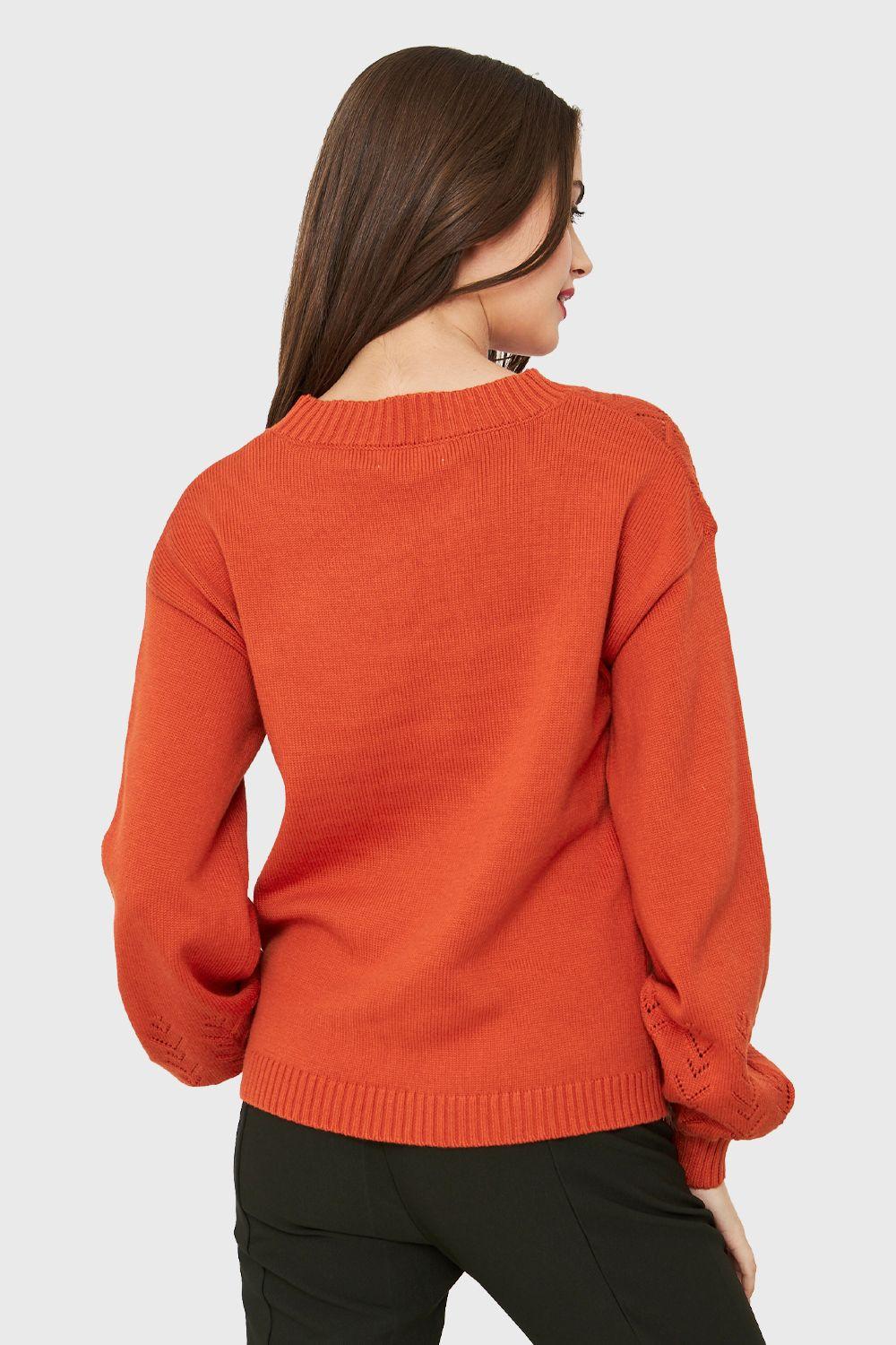 Sweater Tipo Hilo Manga Globo Naranja Nicopoly-3