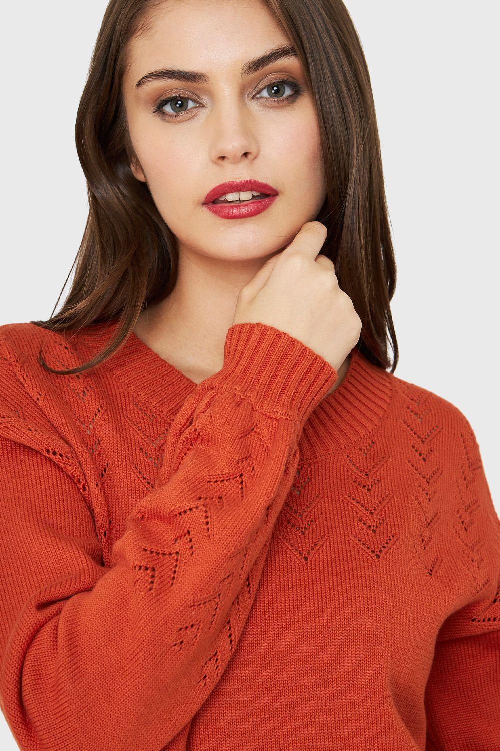Sweater Tipo Hilo Manga Globo Naranja Nicopoly-5