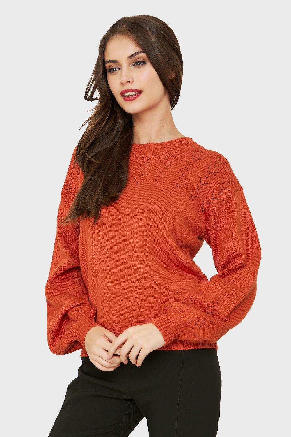 Sweater Tipo Hilo Manga Globo Naranja Nicopoly-2