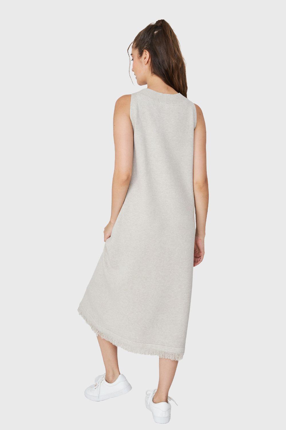 Vestido Tipo Tejido Holgado Flecos Beige Nicopoly-3