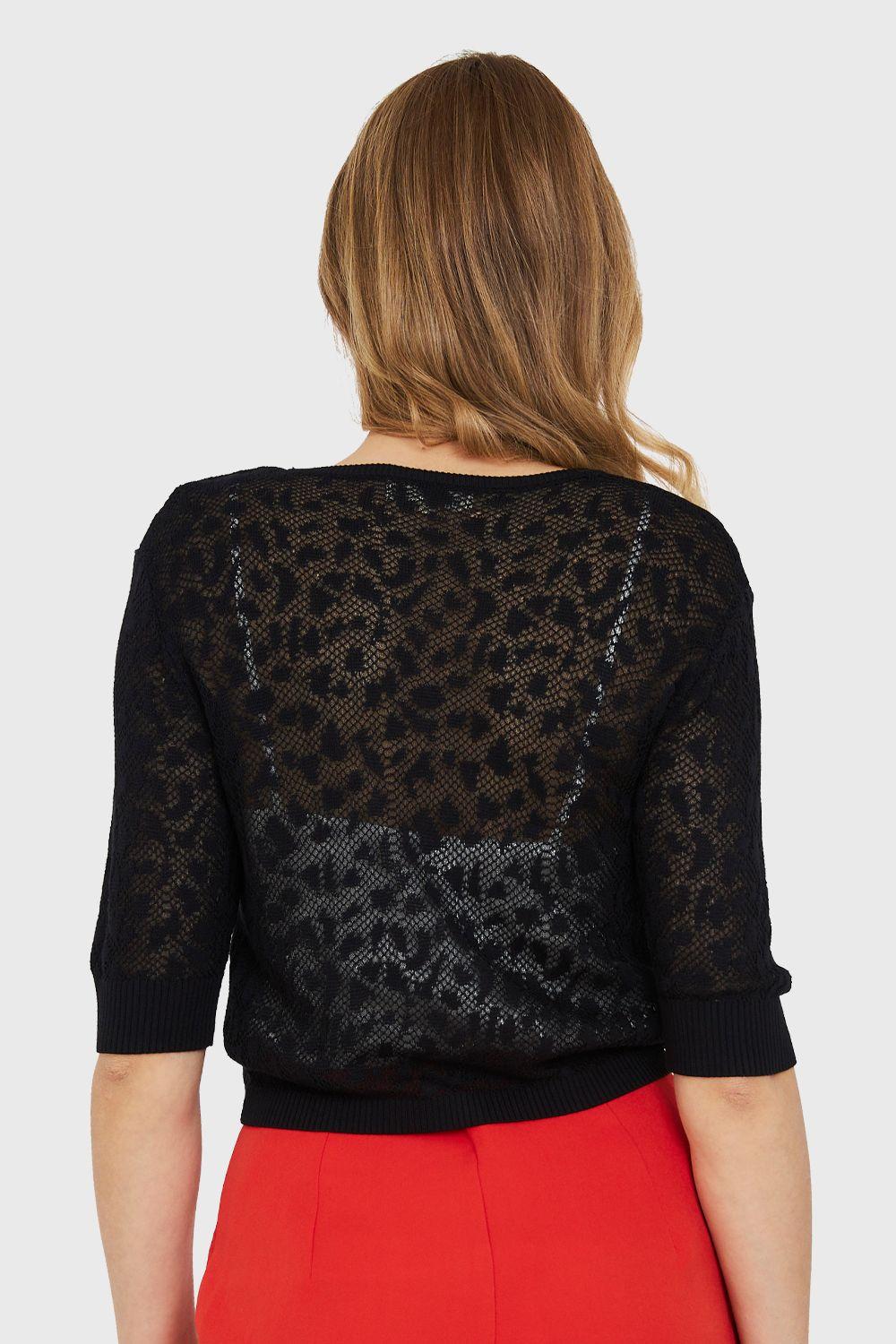 Cárdigan De Hilo Leopardo Negro Nicopoly-3