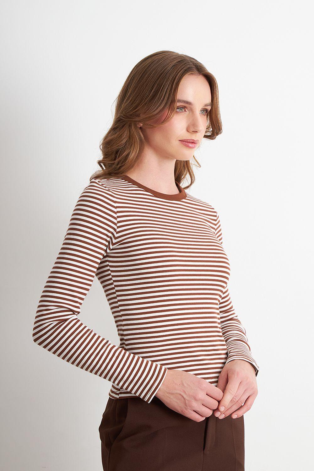 Polera Rayas Manga Larga Café Nicopoly-2