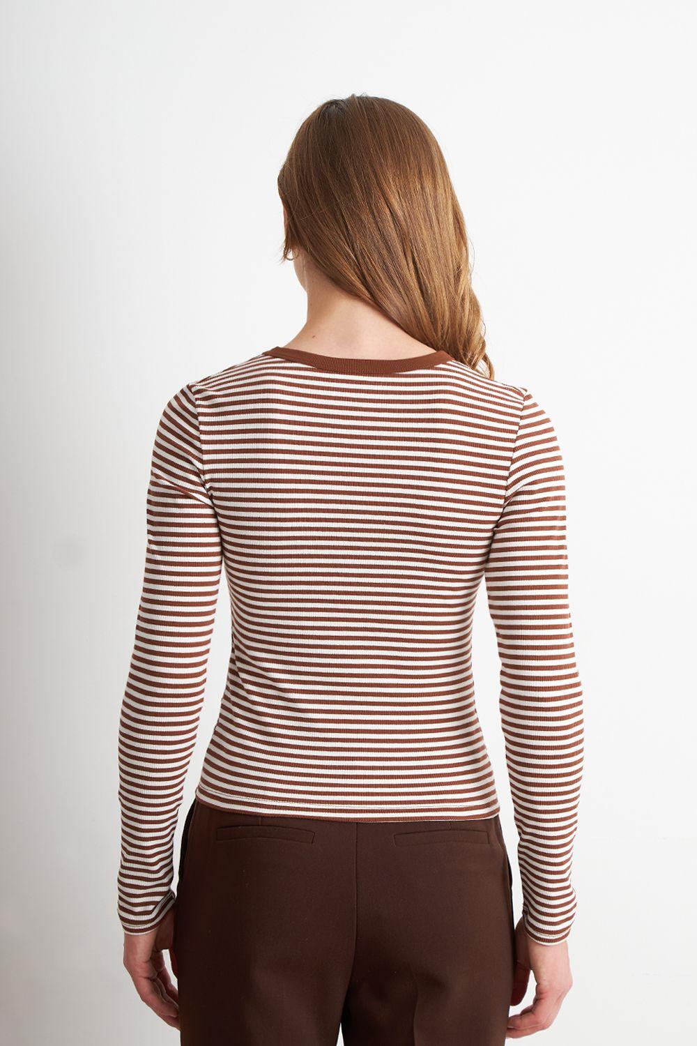 Polera Rayas Manga Larga Café Nicopoly-3