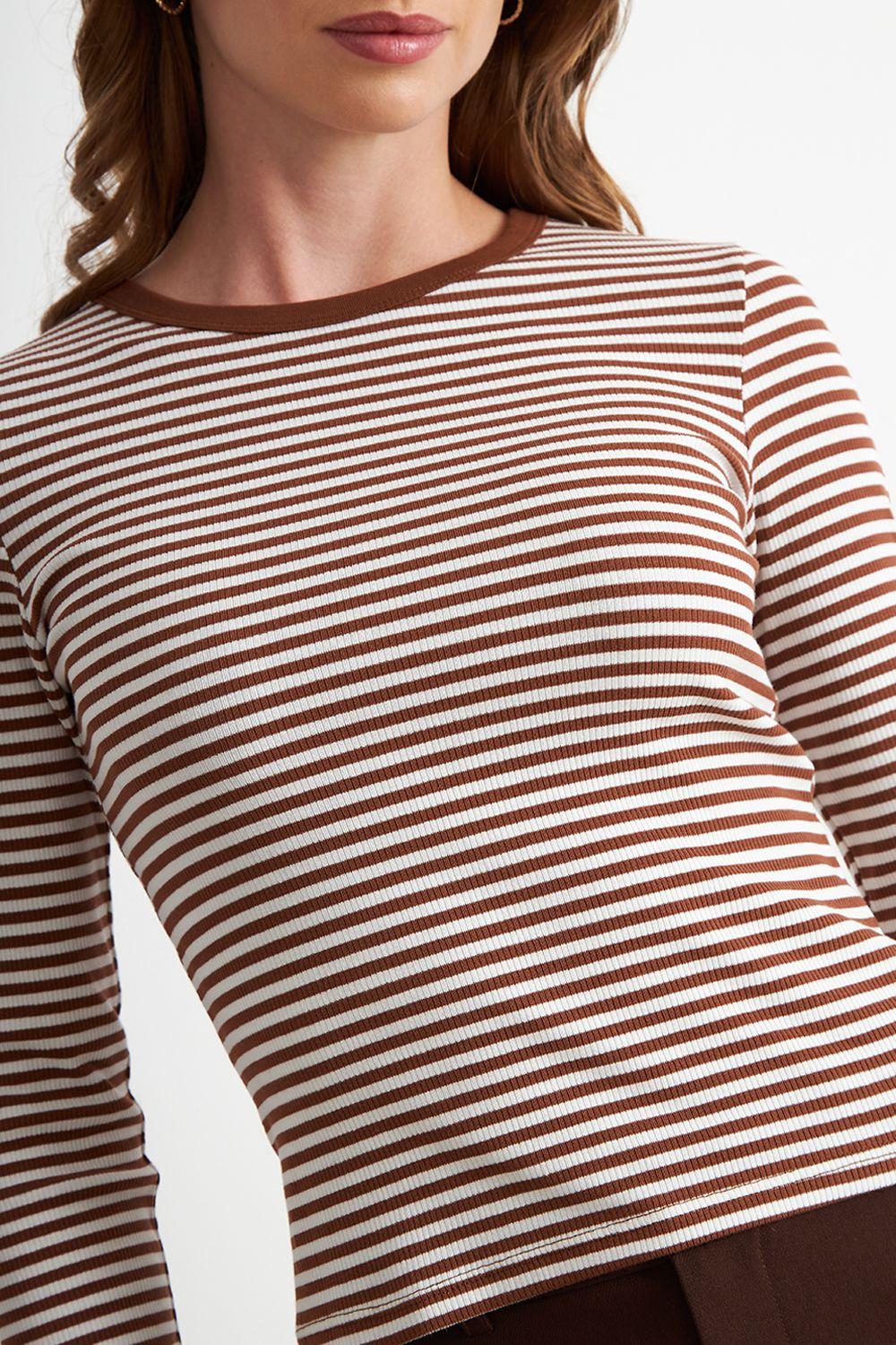 Polera Rayas Manga Larga Café Nicopoly-5