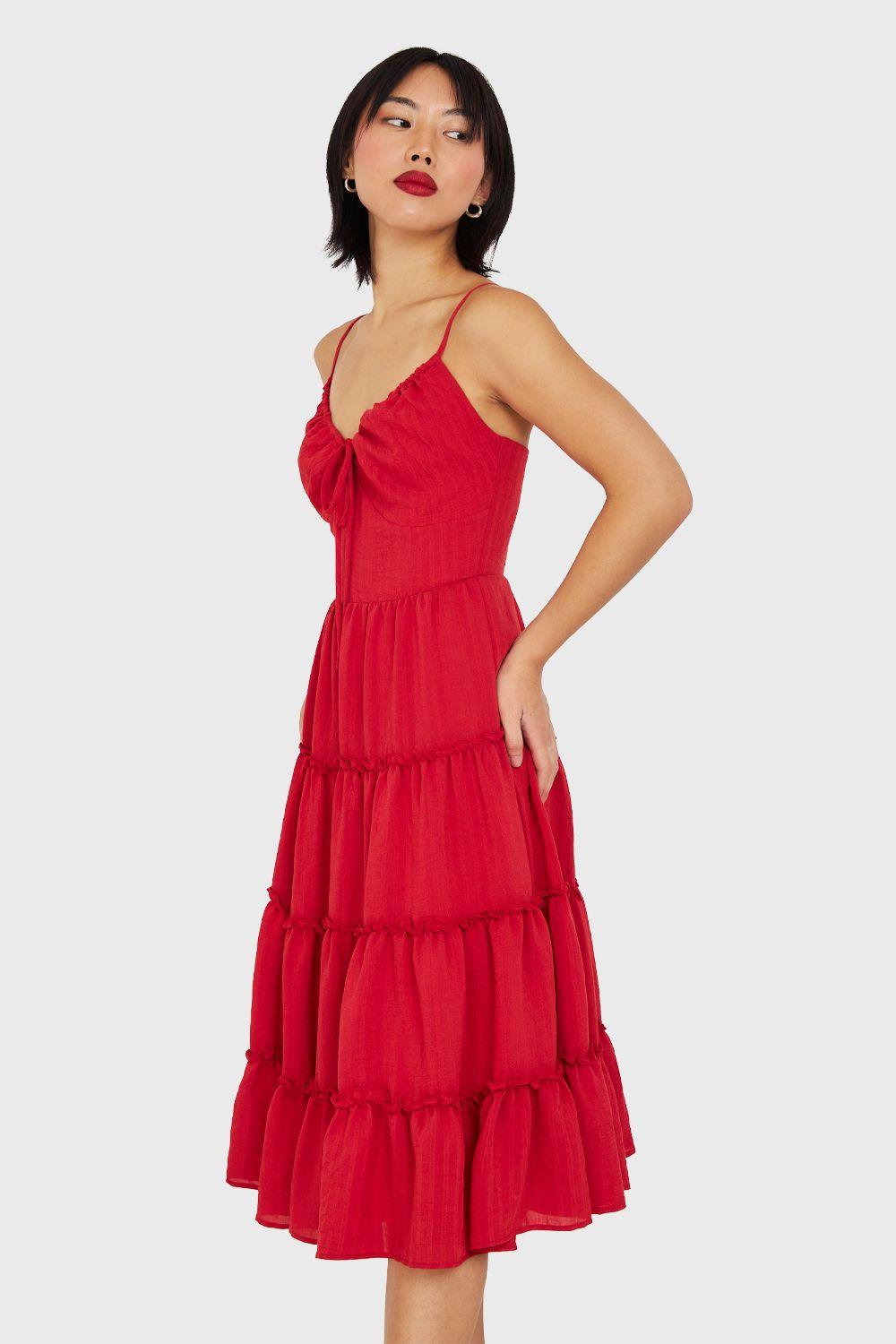 Vestido Pabilo Con Volantes Rojo Nicopoly-2