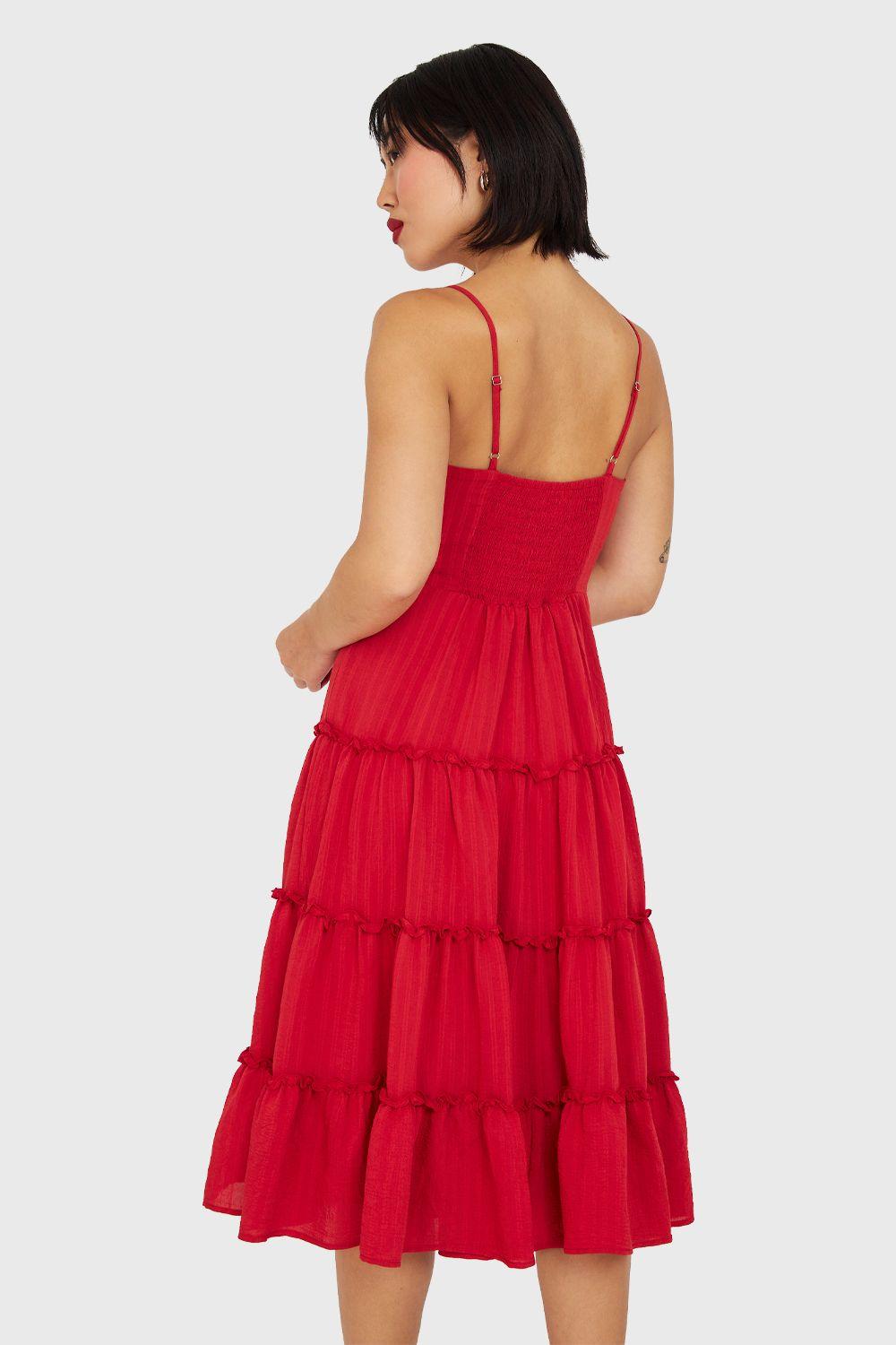 Vestido Pabilo Con Volantes Rojo Nicopoly-3