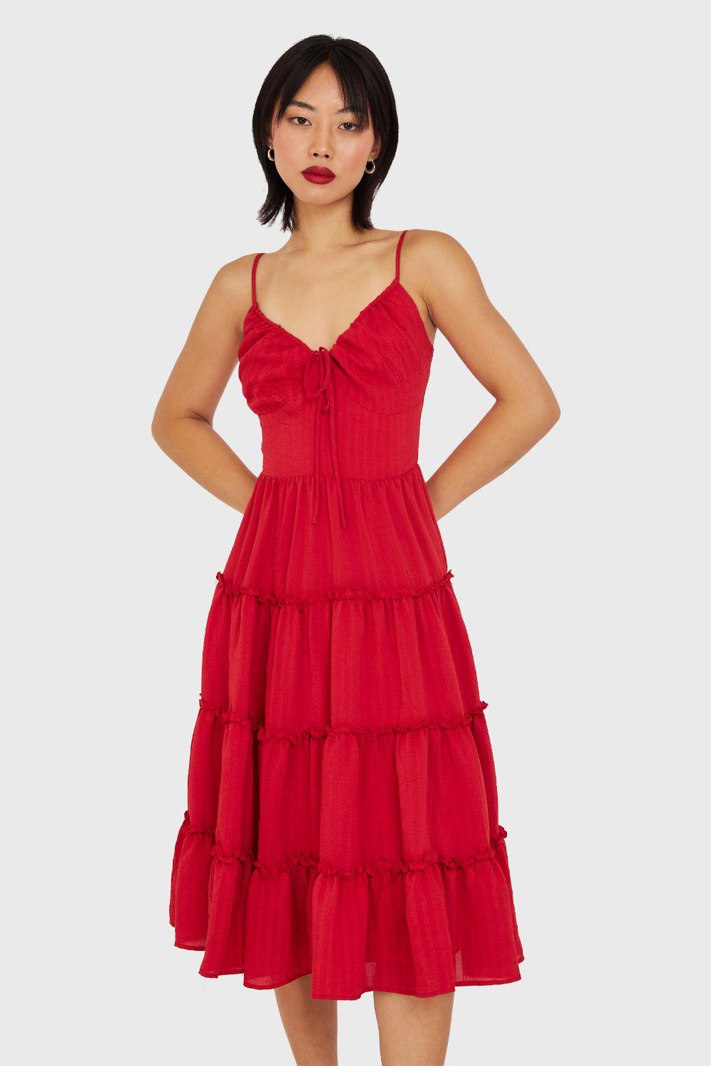 Vestido Pabilo Con Volantes Rojo Nicopoly-4