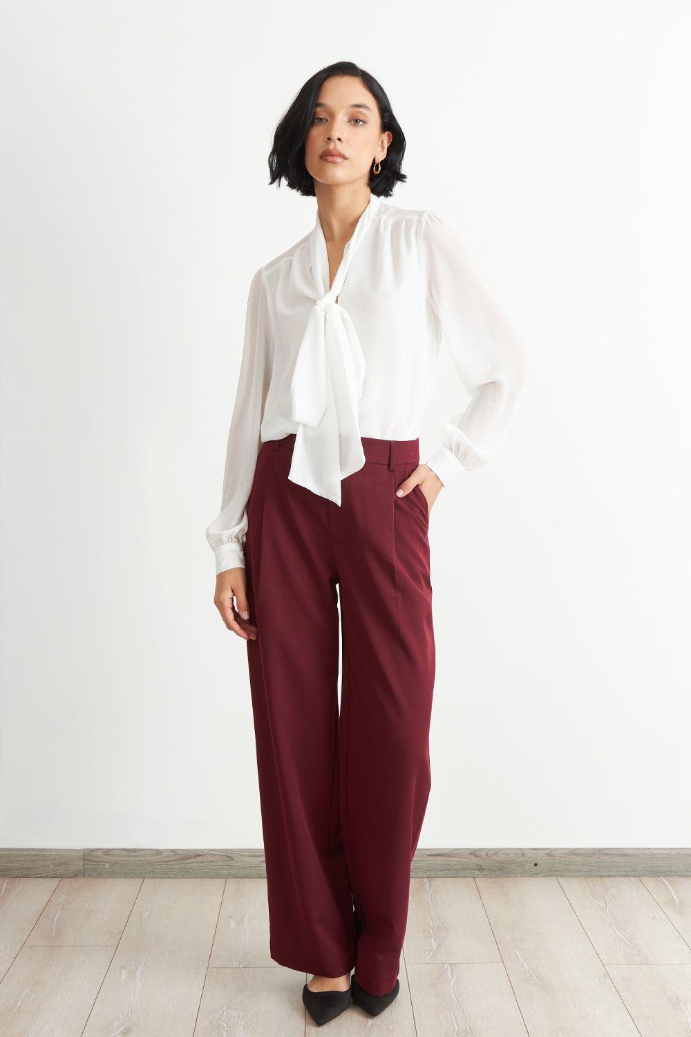 Blusa Manga Larga con Corbatín Blanco Nicopoly-1