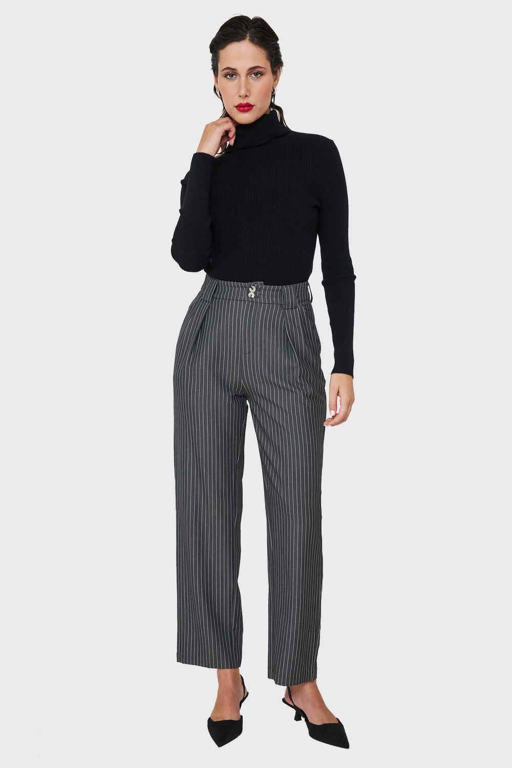 Pantalón De Vestir Rayas Gris Nicopoly-1