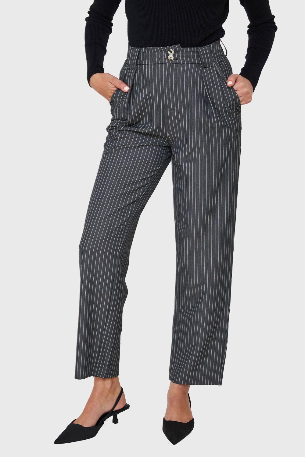 Pantalón De Vestir Rayas Gris Nicopoly-4