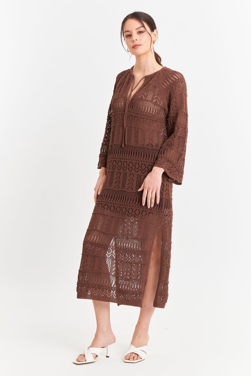 Vestido Largo Tejido Café Nicopoly-1
