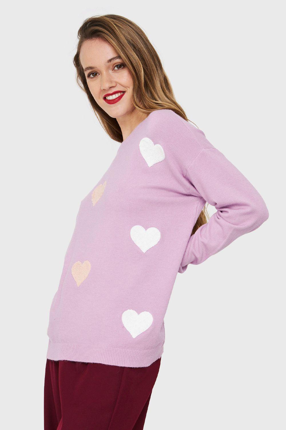Sweater Corazones Lila Nicopoly-2