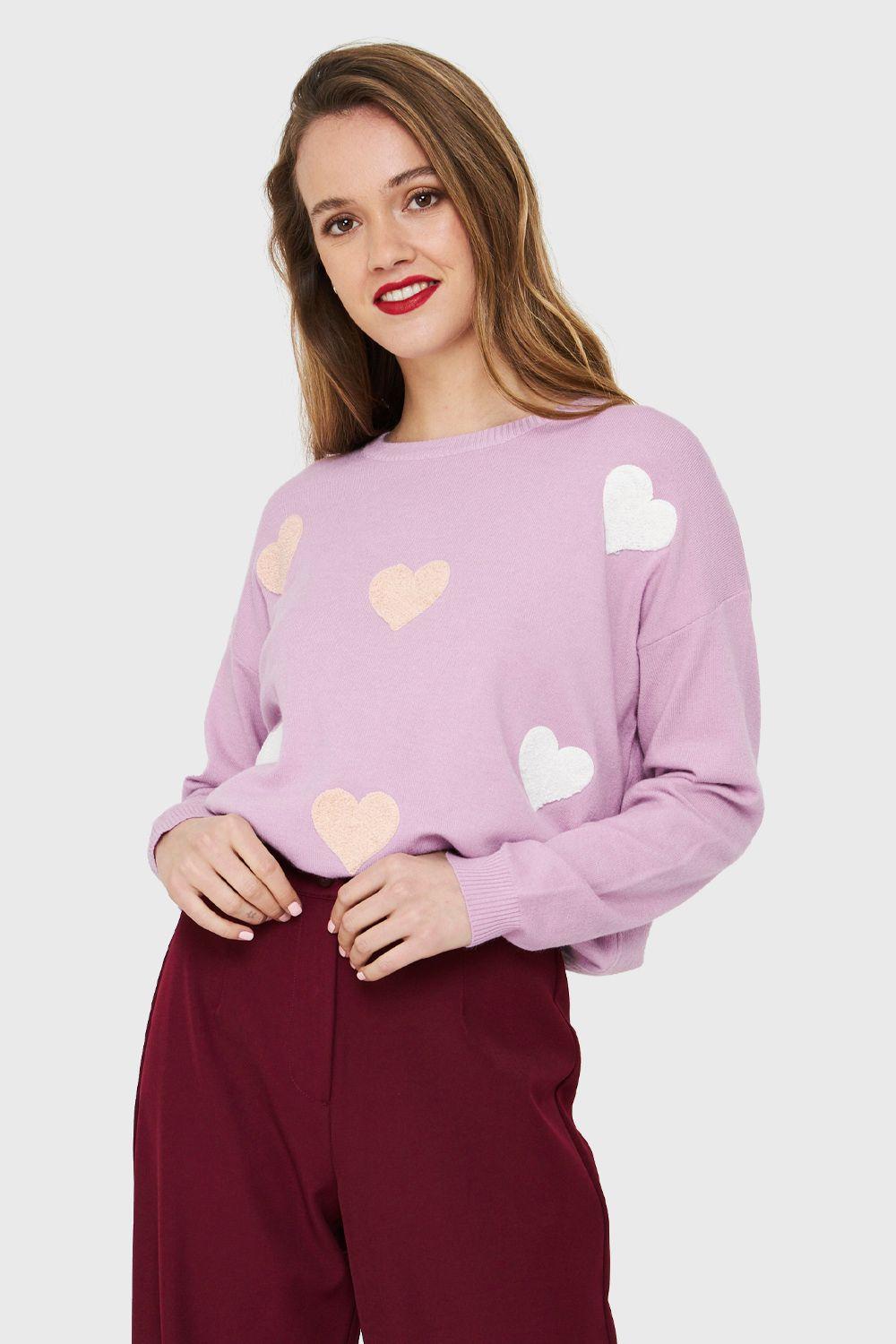 Sweater Corazones Lila Nicopoly-0