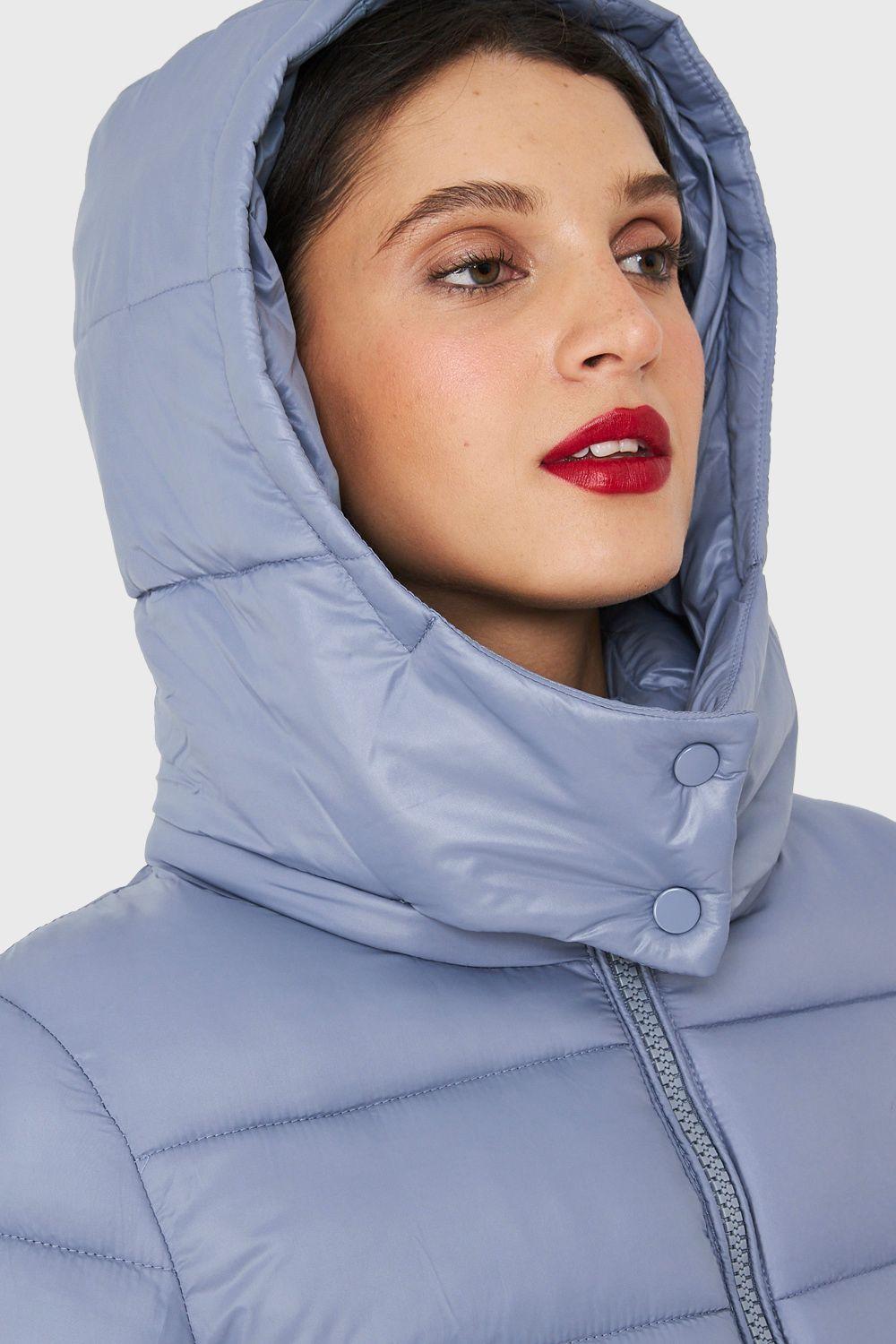 Parka Acolchada Midi Con Gorro Celeste Nicopoly-5