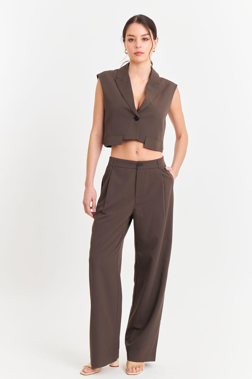 Pantalón Vestir Recto Café Nicopoly-1