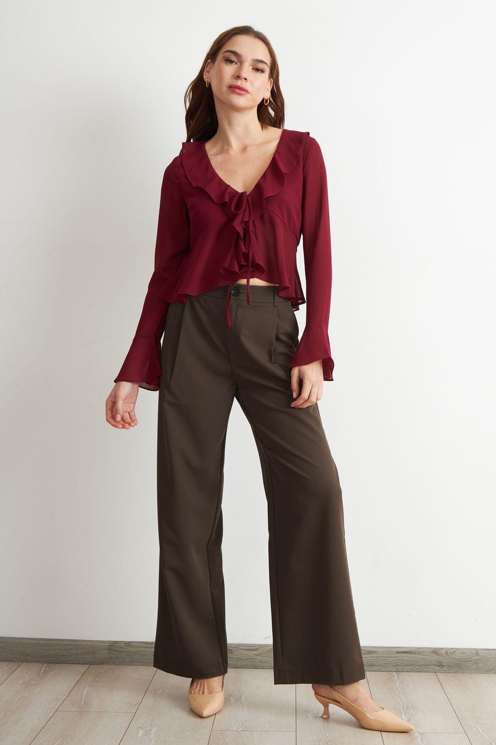 Pantalón Vestir Recto Café Nicopoly-1