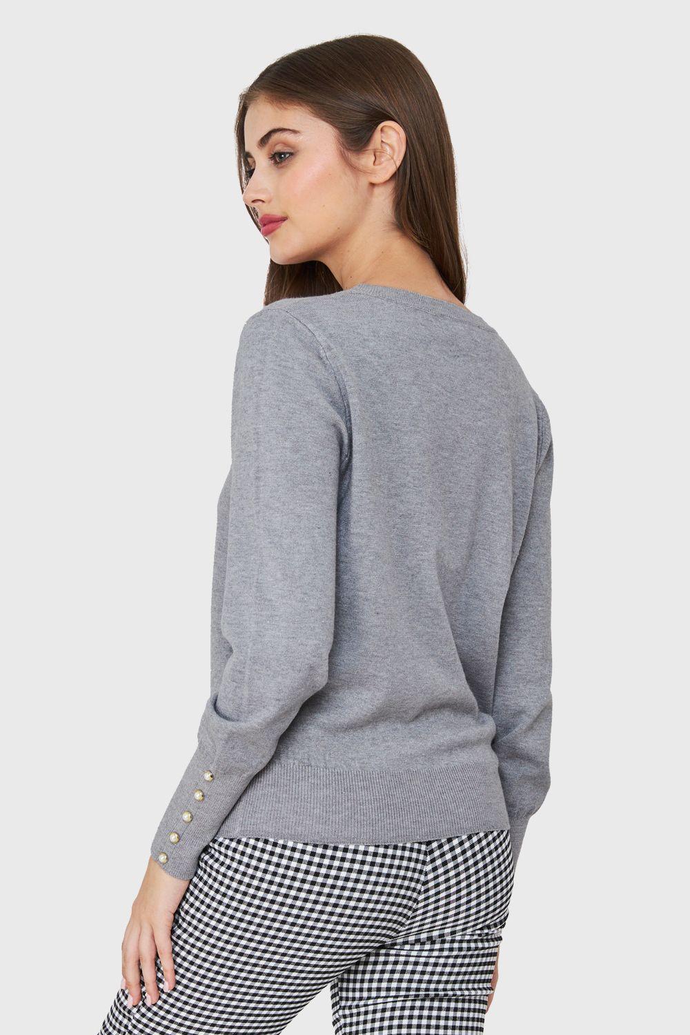 Sweater Punto Fino Detalles Perlas Gris Nicopoly-3