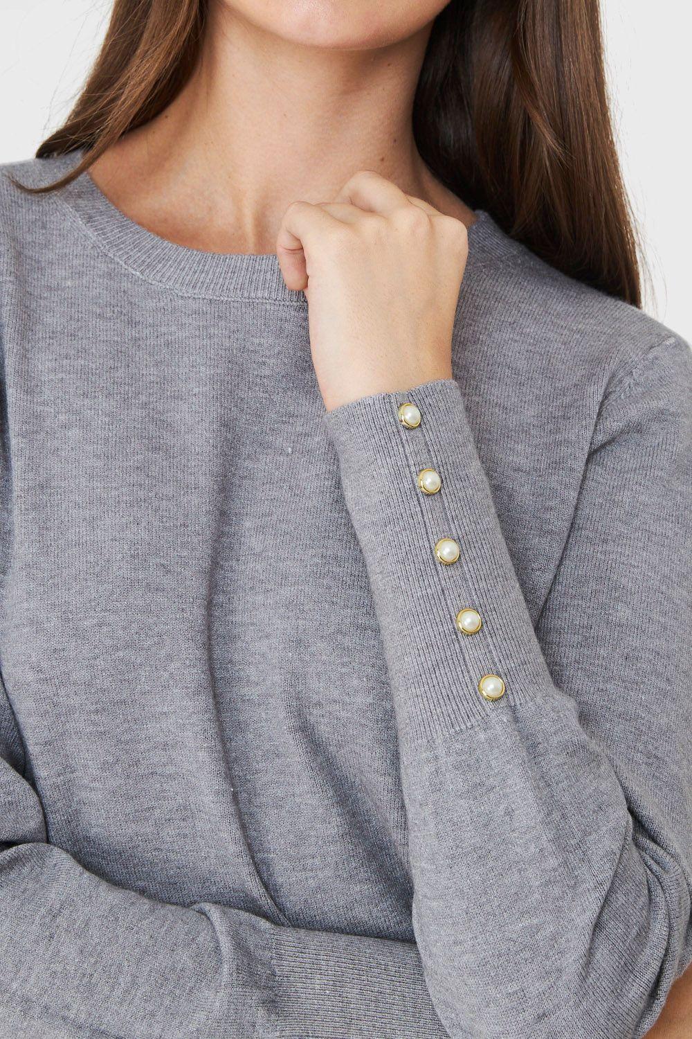 Sweater Punto Fino Detalles Perlas Gris Nicopoly-5
