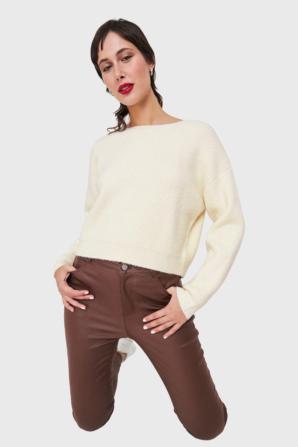 Sweater Crop Acanalado Blanco Invierno Nicopoly-0