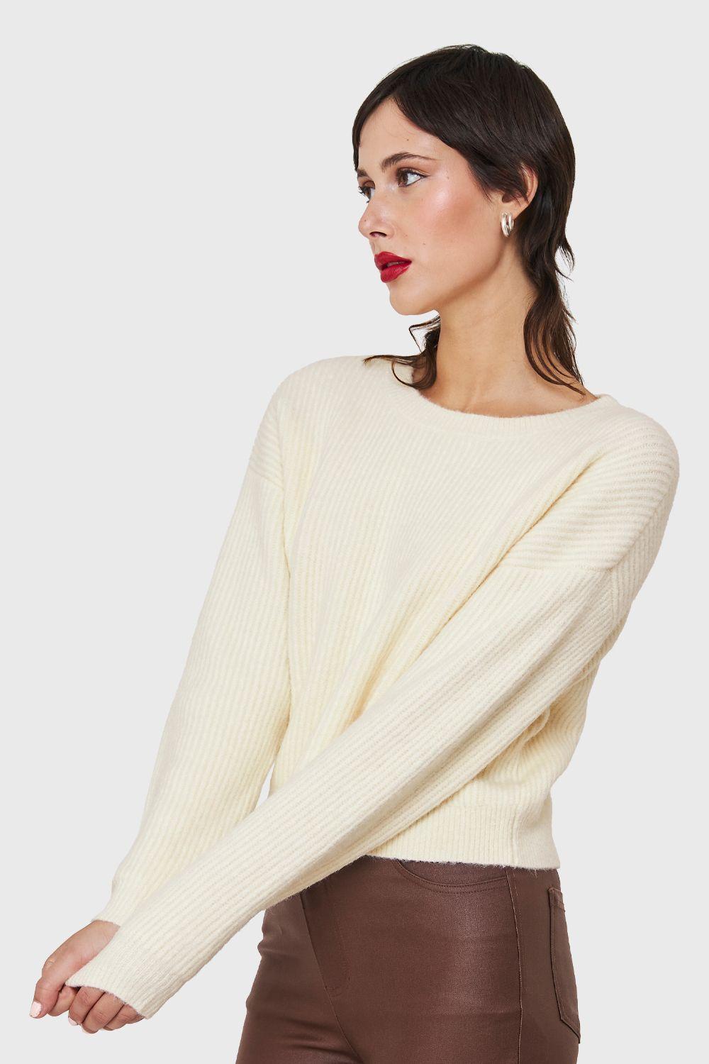 Sweater Crop Acanalado Blanco Invierno Nicopoly-2