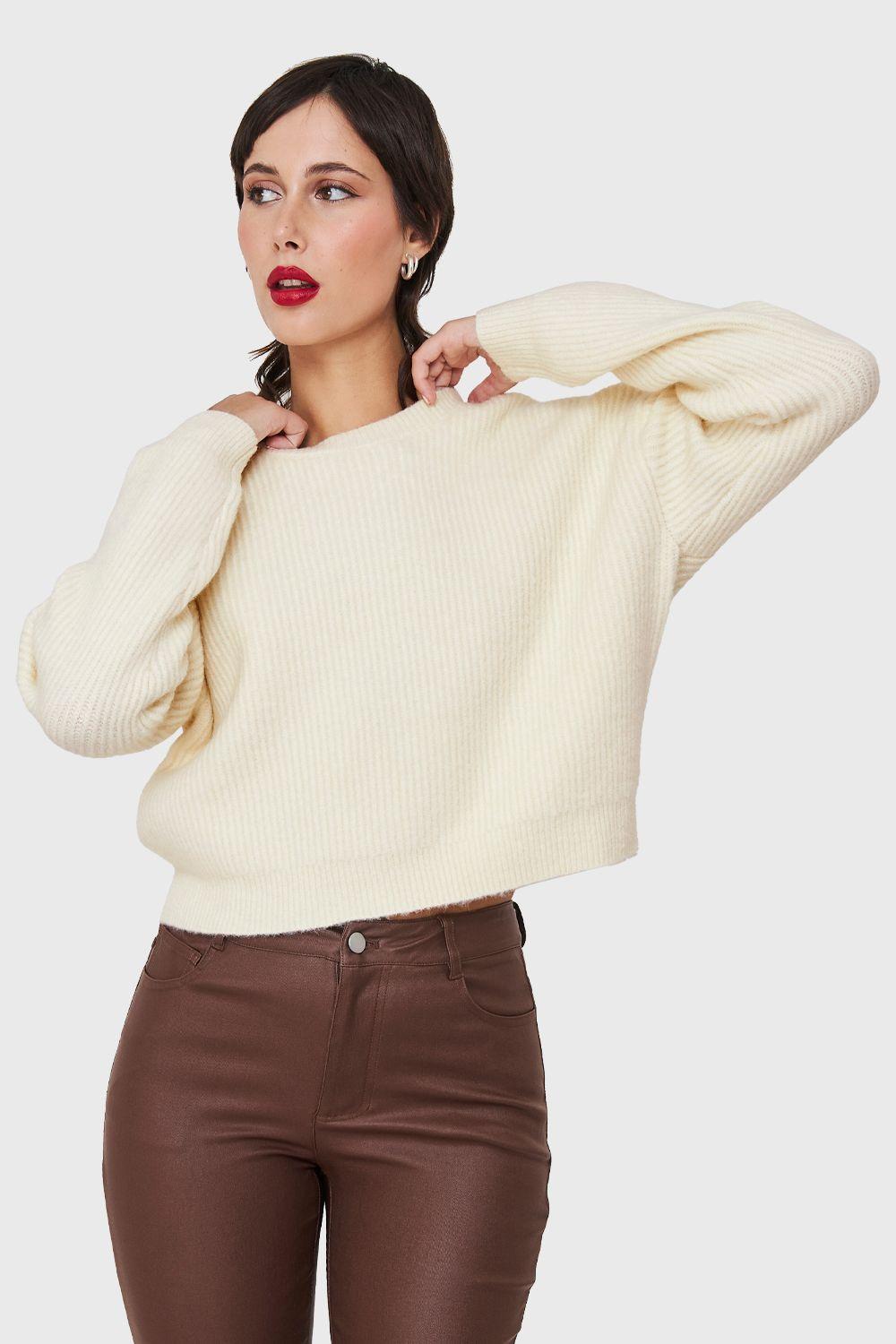 Sweater Crop Acanalado Blanco Invierno Nicopoly-4