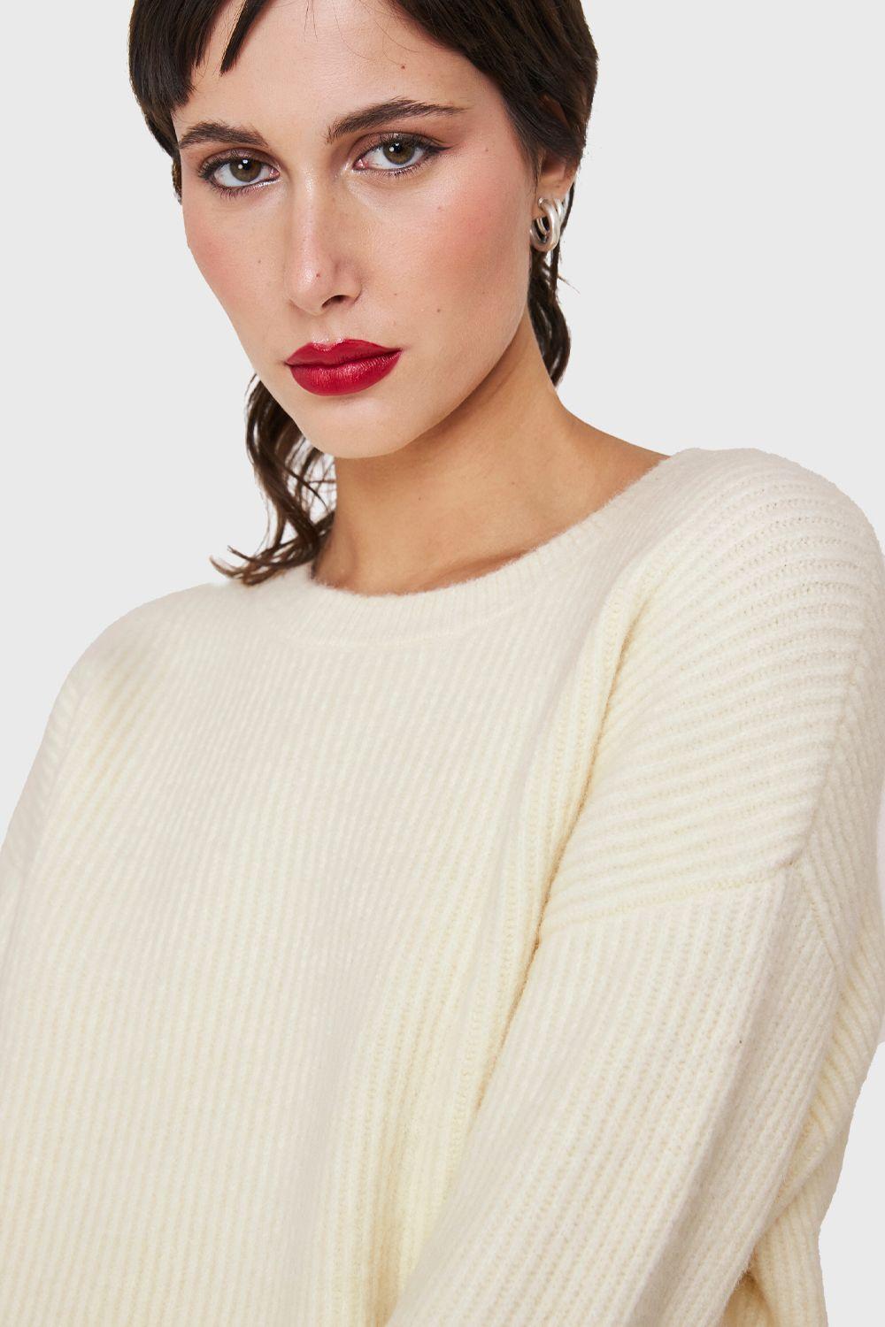 Sweater Crop Acanalado Blanco Invierno Nicopoly-5