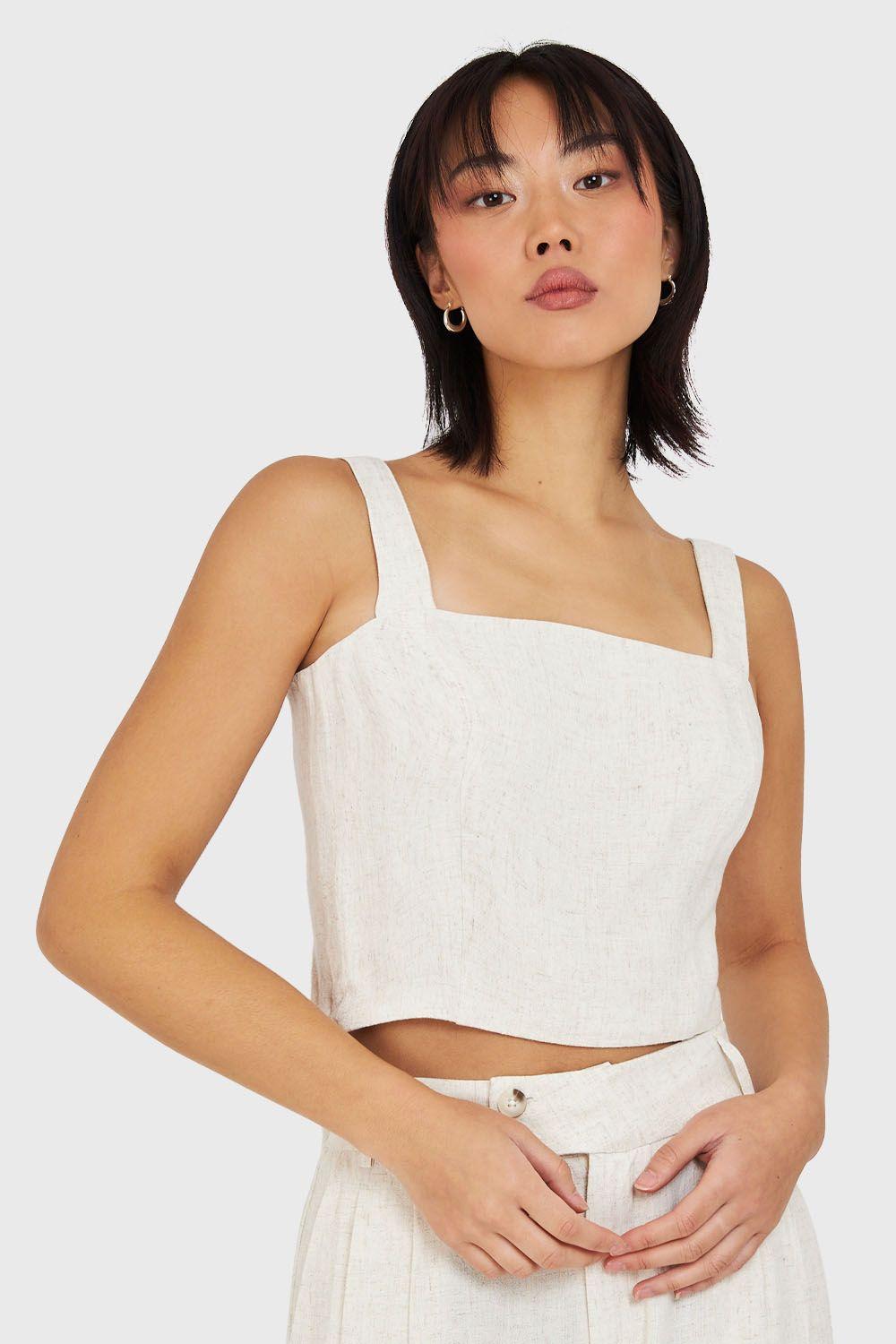 Crop Top Mezcla Lino Crudo Nicopoly-0