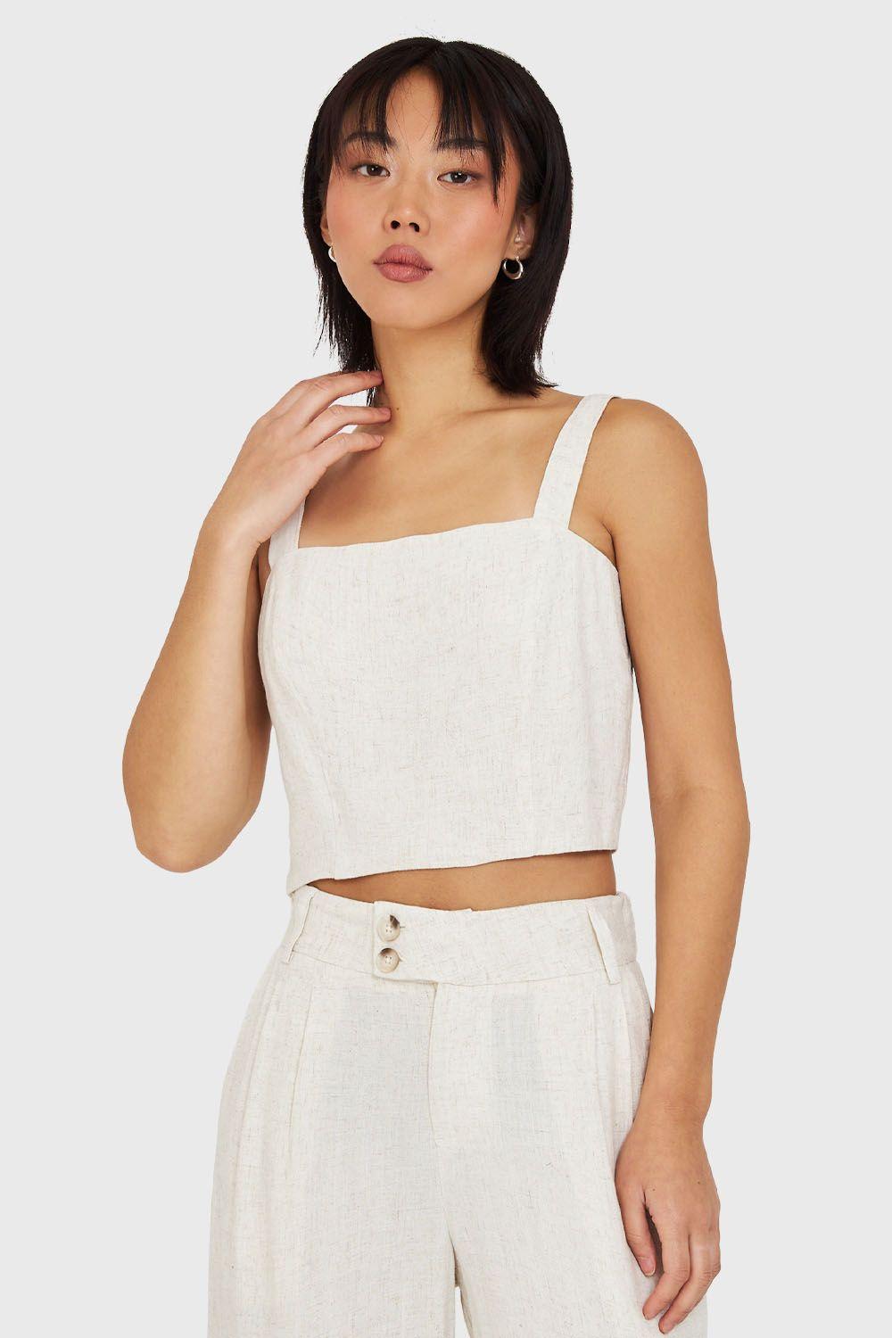Crop Top Mezcla Lino Crudo Nicopoly-4